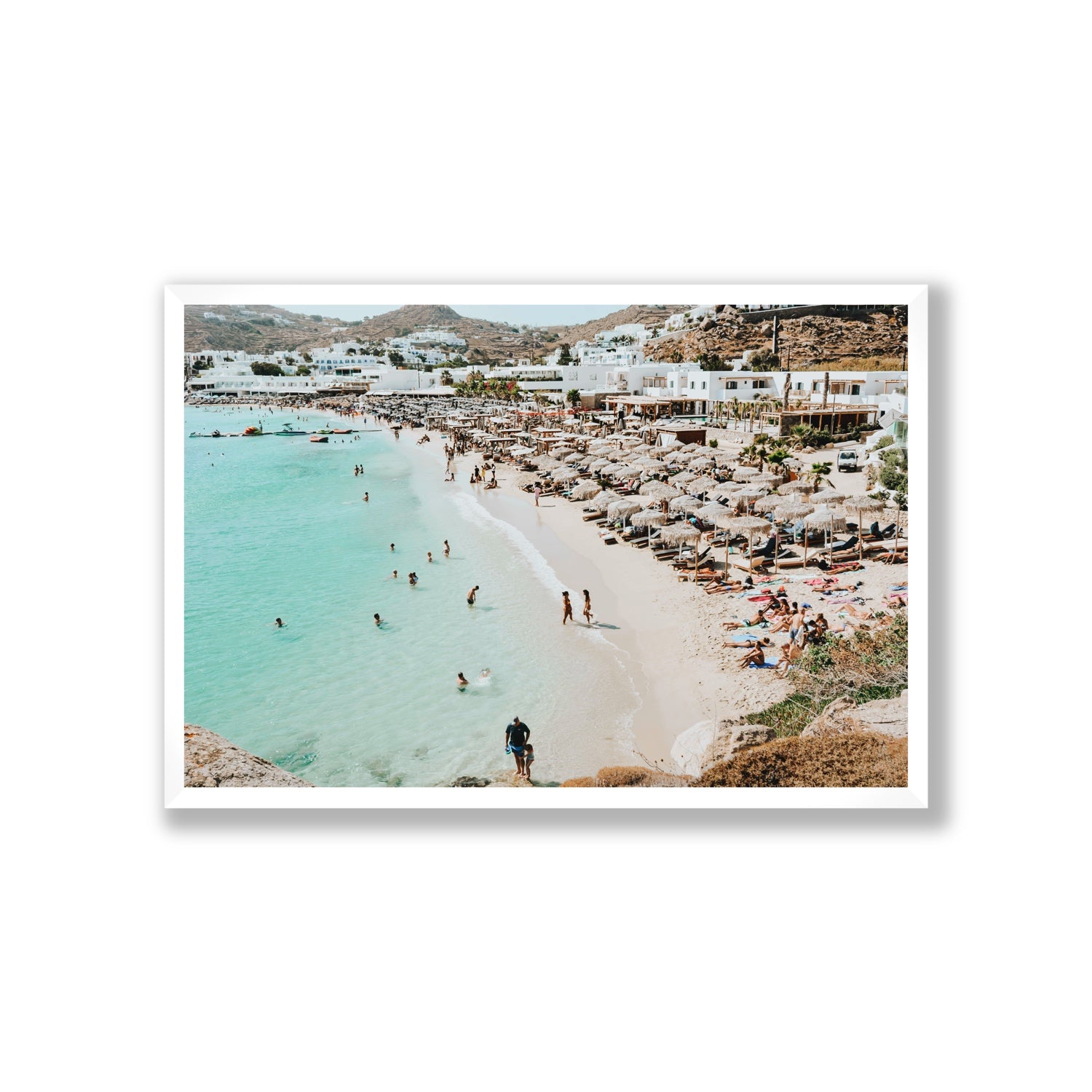 Aquaholic Mykonos Greek island wall art Giant full-bleed fine art print in white frame