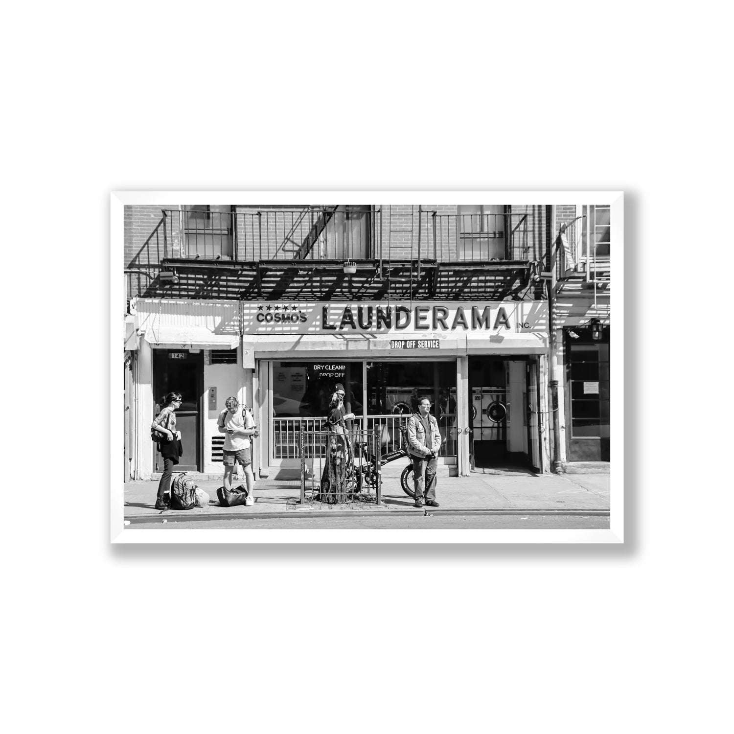 Launderama New York NYC Black & White wall art Giant full-bleed fine art print in white frame