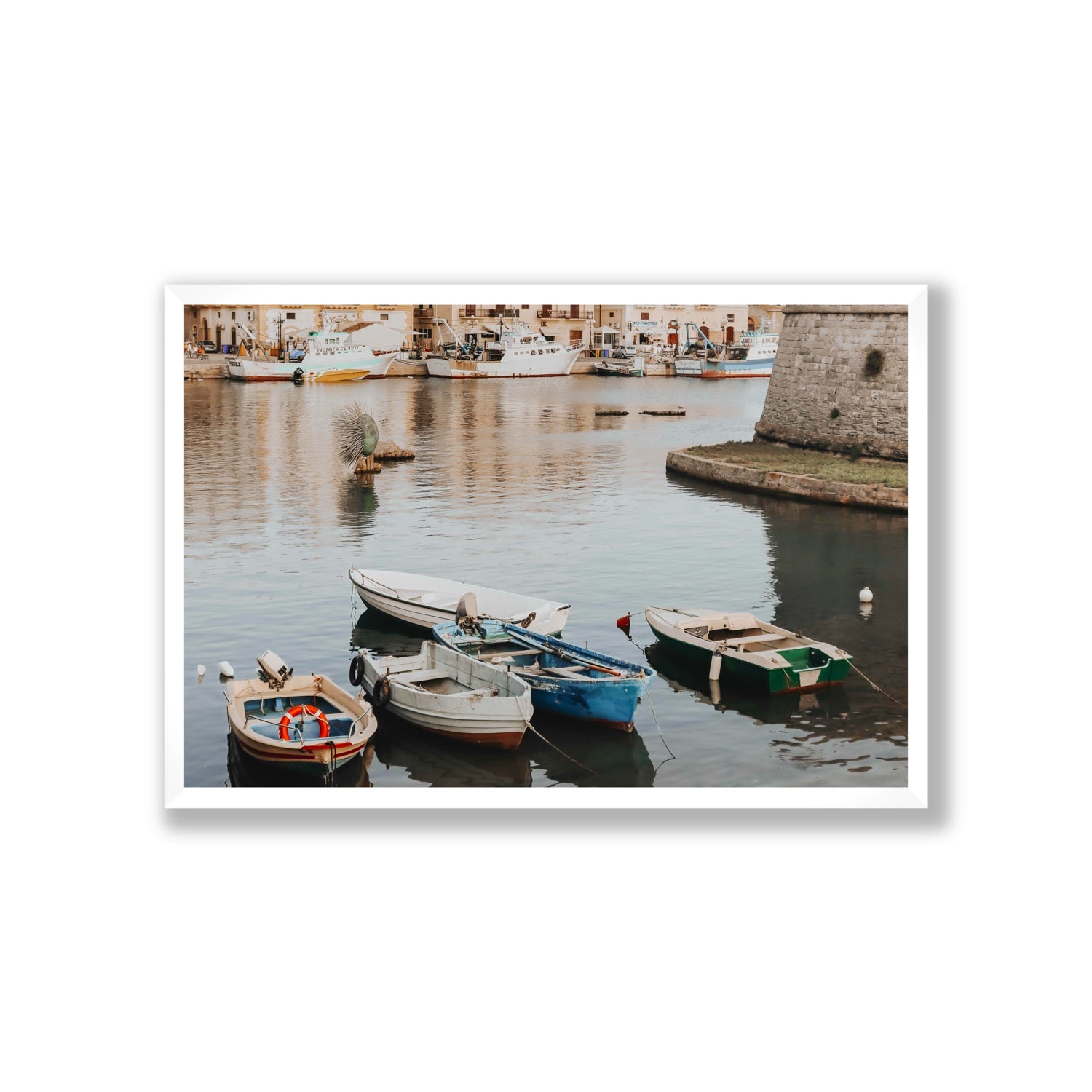 Cinque Barche Puglia Gallipoli Italian art print Giant full-bleed fine art print in white frame