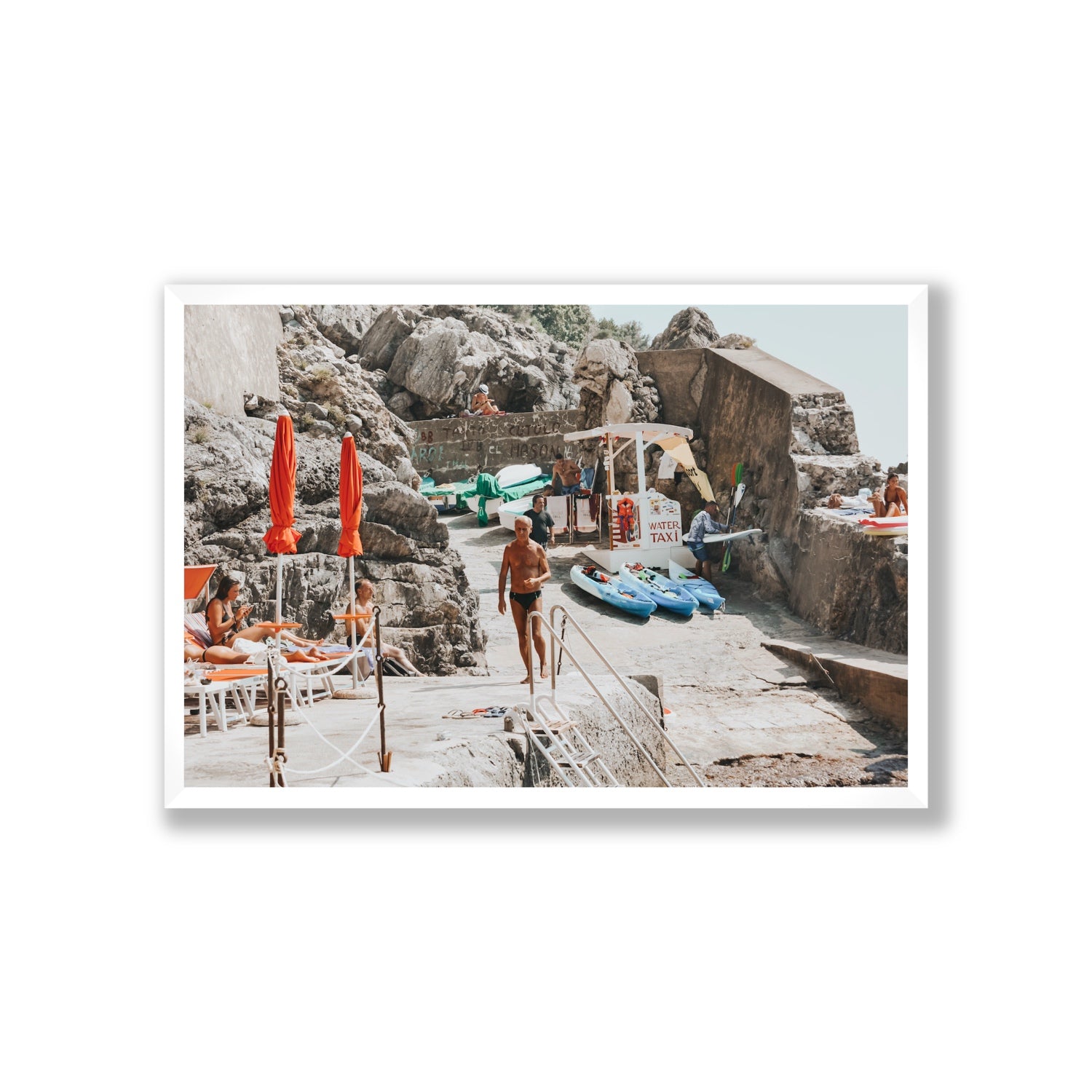 The Local Praiano Amalfi Coast Mediterranean wall art Giant full-bleed fine art print in white frame