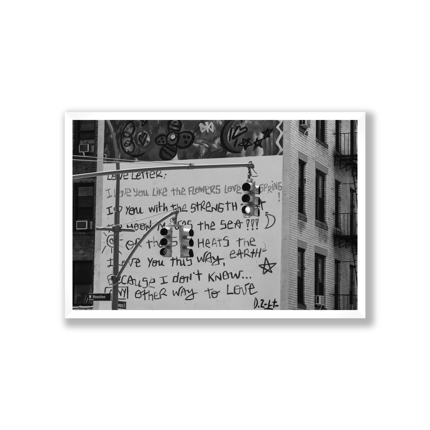 Love Letter New York NYC Black & White wall art Giant full-bleed fine art print in white frame
