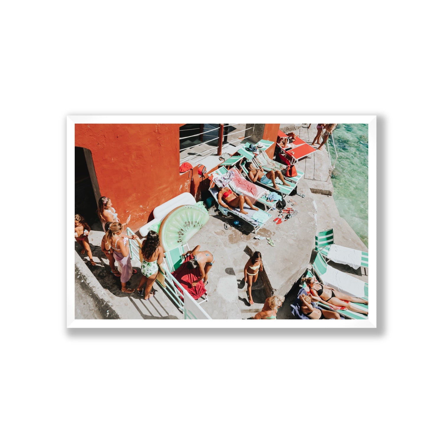 Italianita Capri beach Mediterranean wall art Giant full-bleed fine art print in white frame