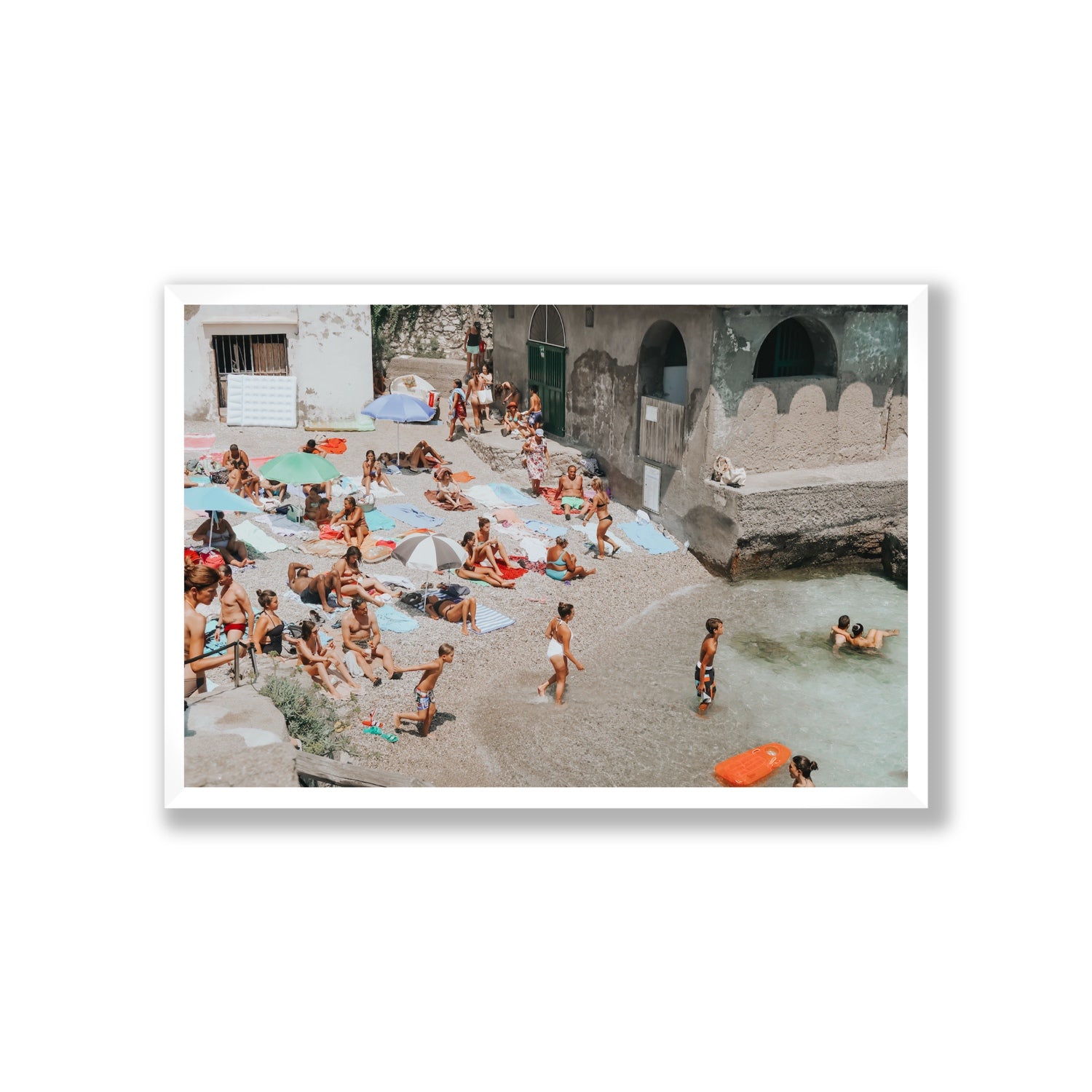 Heatwave Capri beach coastal wall art Giant full-bleed fine art print in white frame