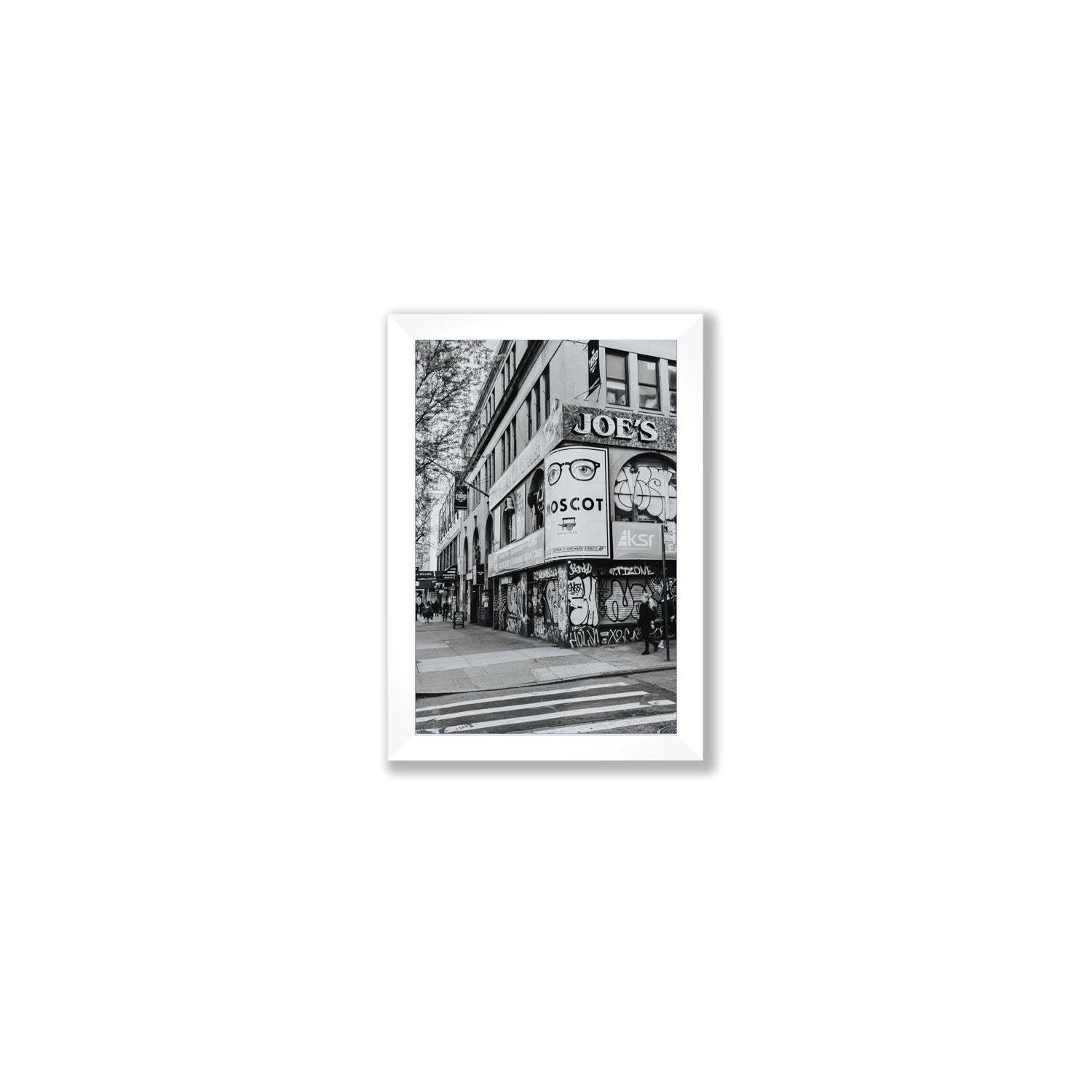 Lower East Side Murals New York NYC Black & White wall art Small full-bleed fine art print in white frame