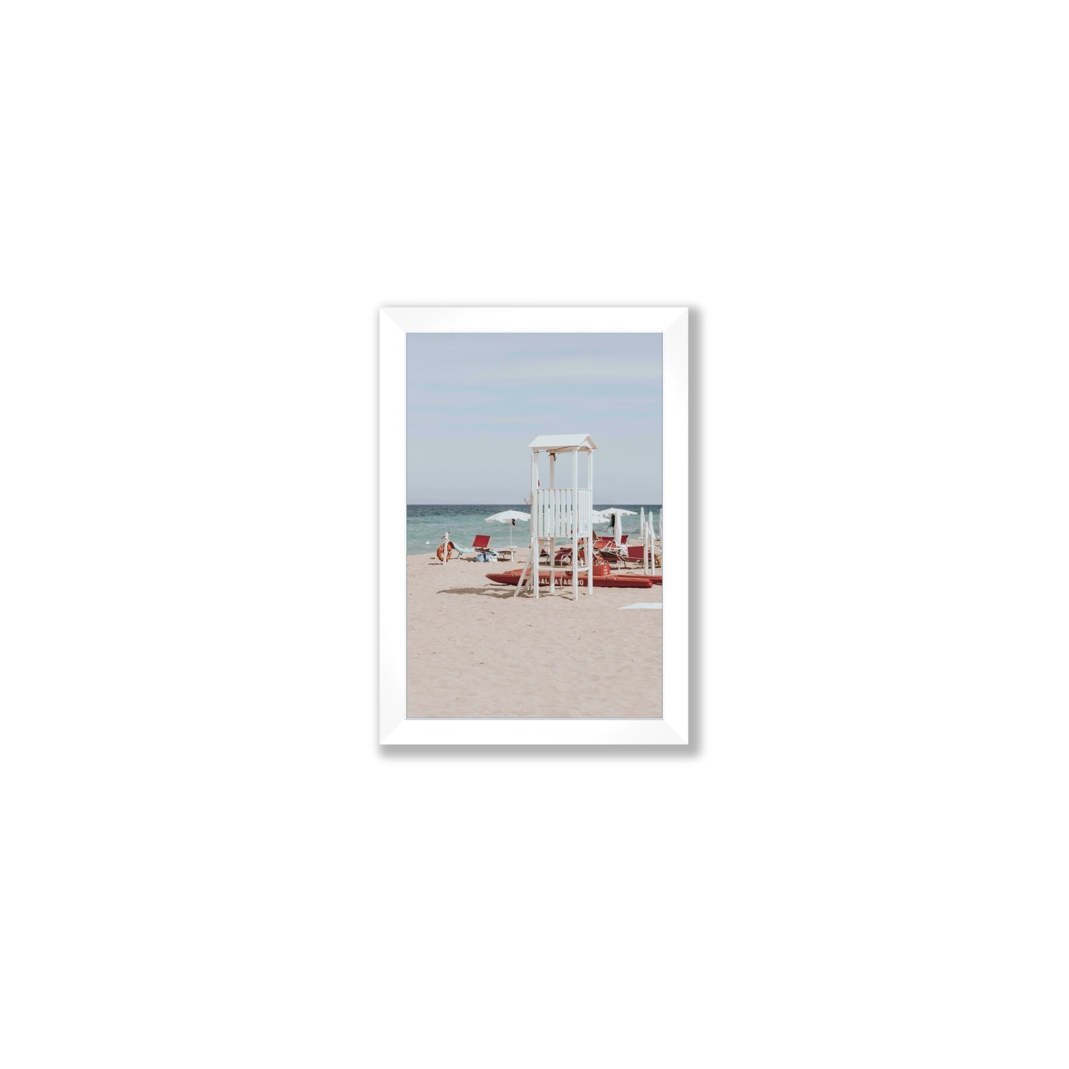 Barefoot Bliss Puglia beach Italian coastal decor wall art Small full-bleed fine art print in white frame