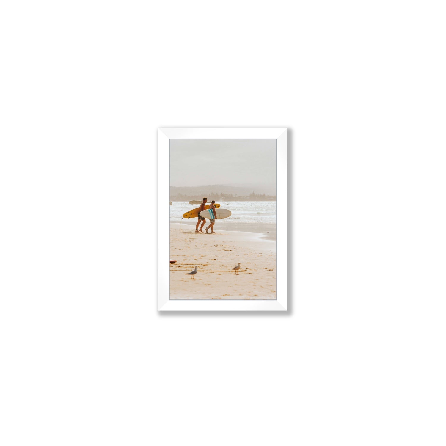 Shane & Benji Byron Bay Surf coastal wall art Small full-bleed fine art print in white frame