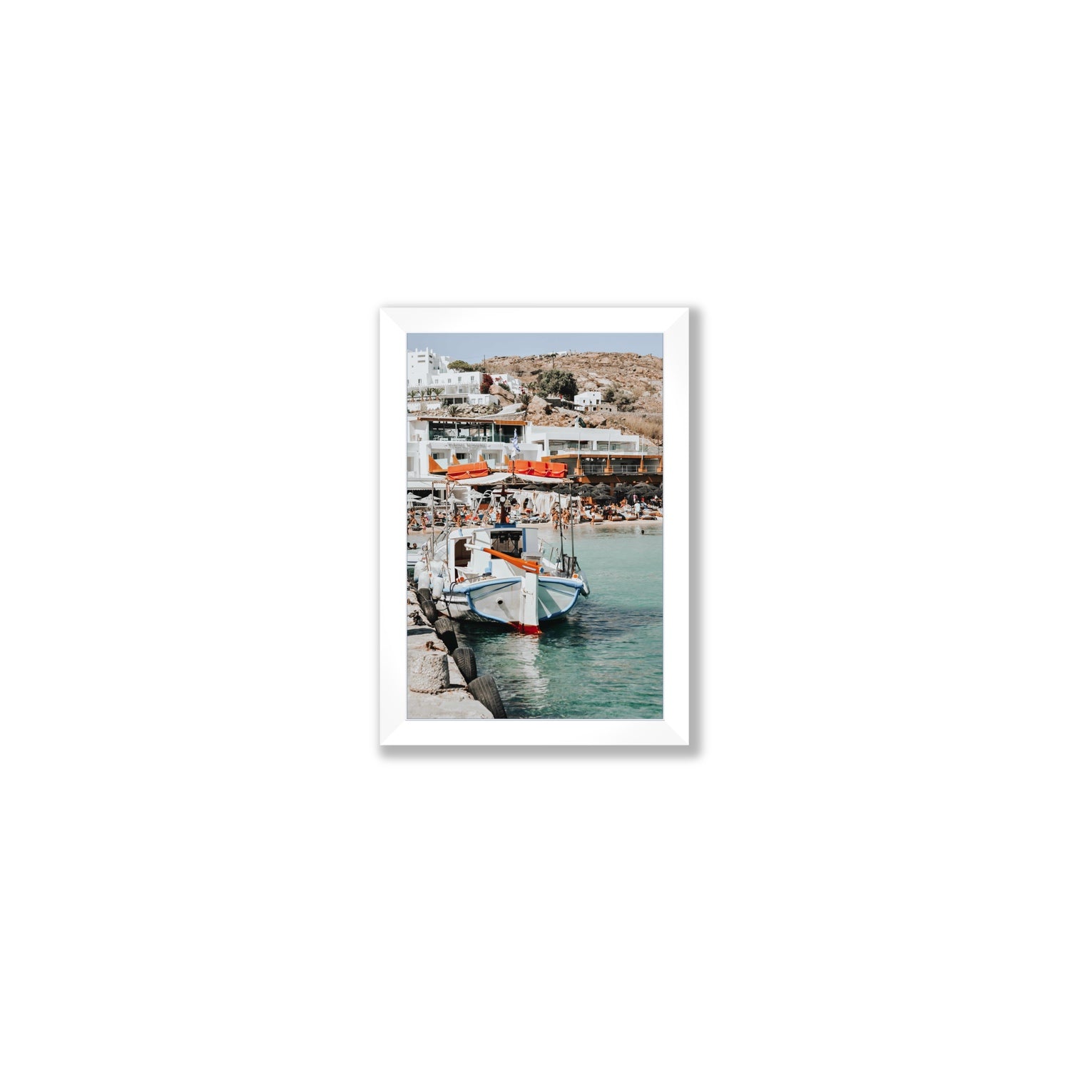Travel In Style Mykonos Greek island wall art Small full-bleed fine art print in white frame
