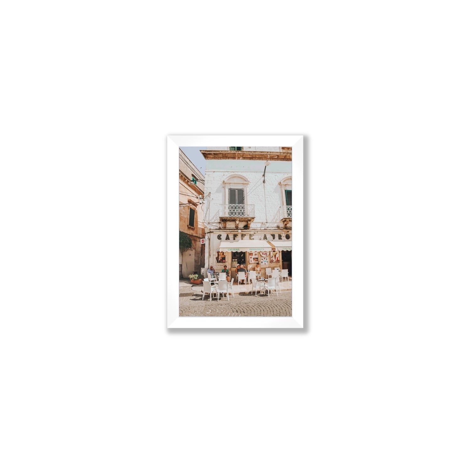 Cafe Ostuni Puglia Café Ostuni Italian wall art Small full-bleed fine art print in white frame