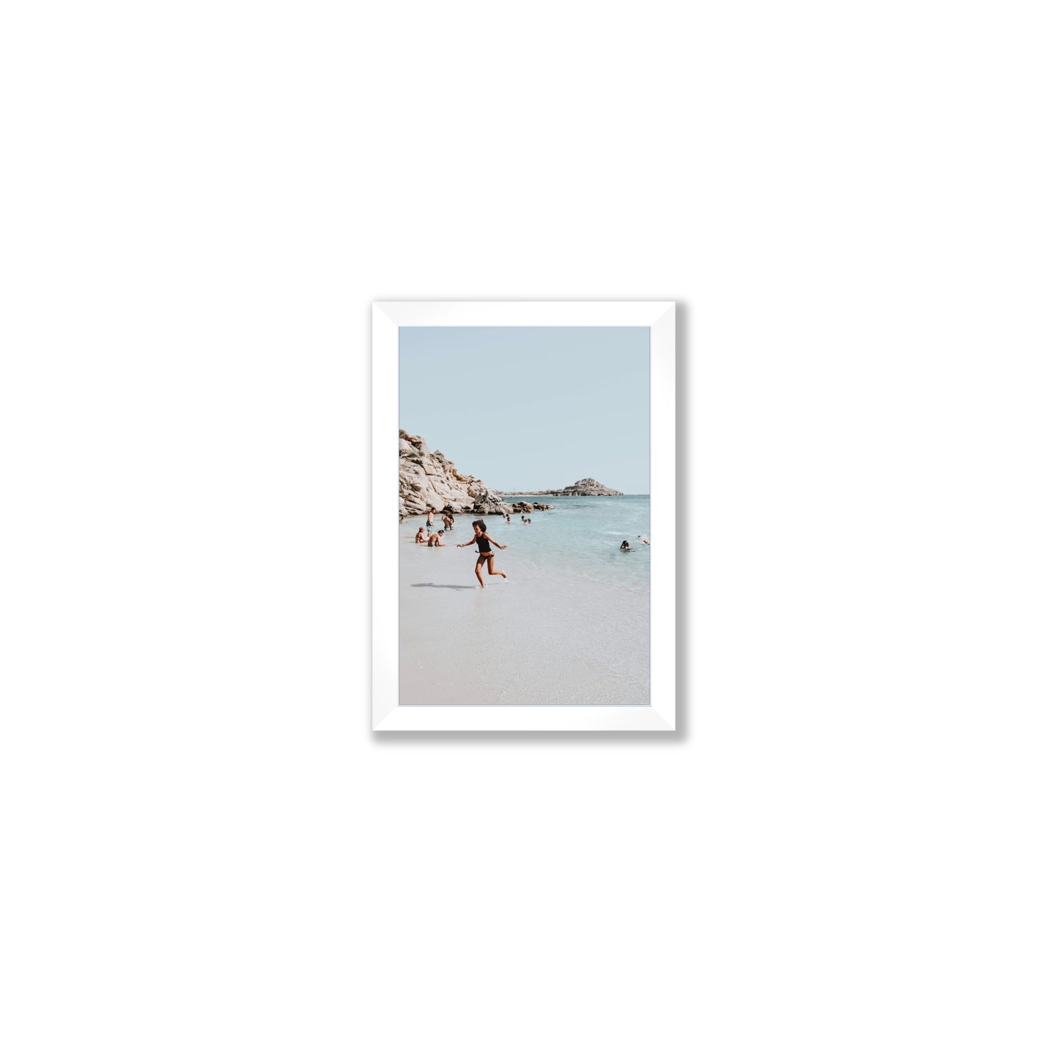 Skipping Angel Mykonos Greek island decor wall art Small full-bleed fine art print in white frame
