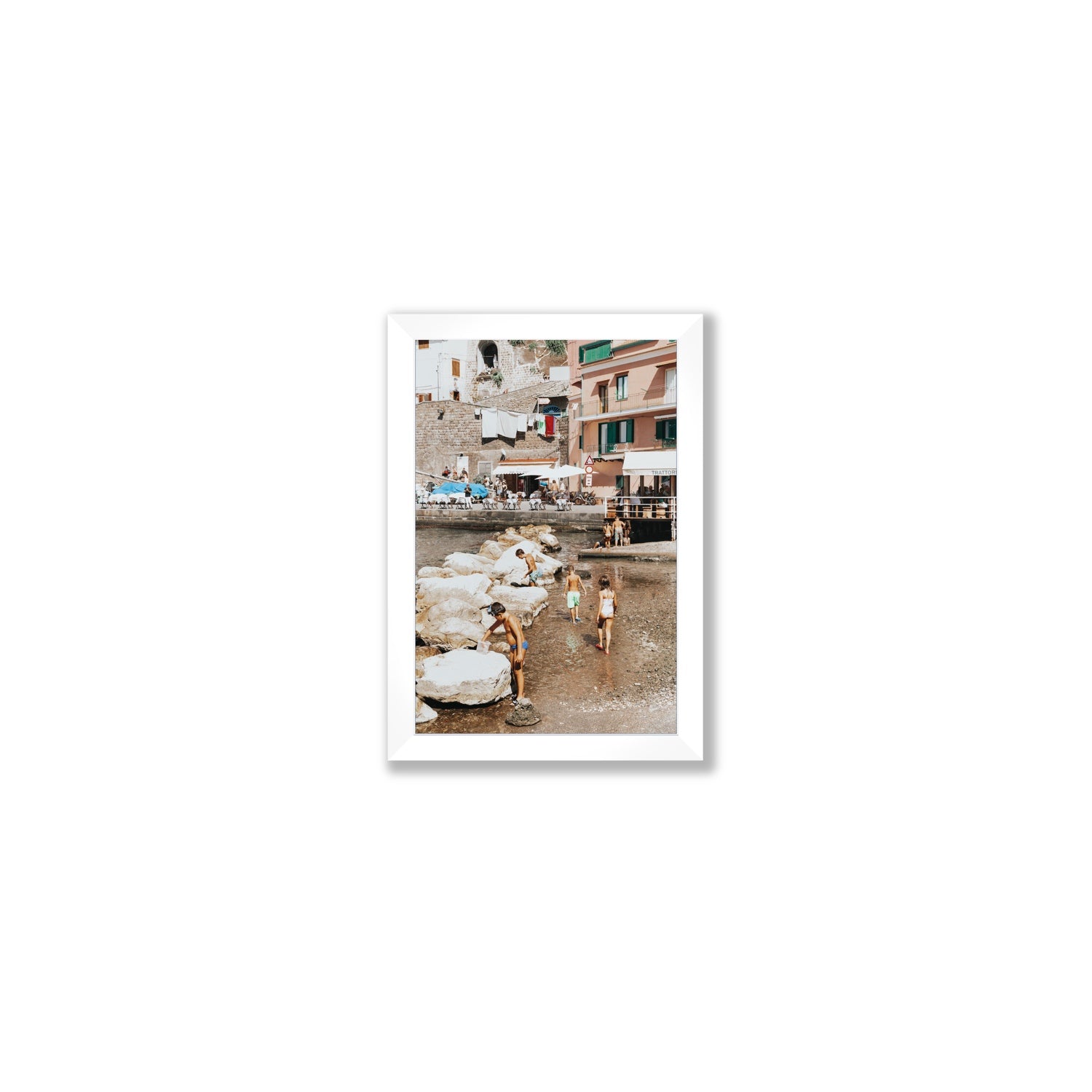 The Beachcombers Sorrento beach coastal wall art Small full-bleed fine art print in white frame