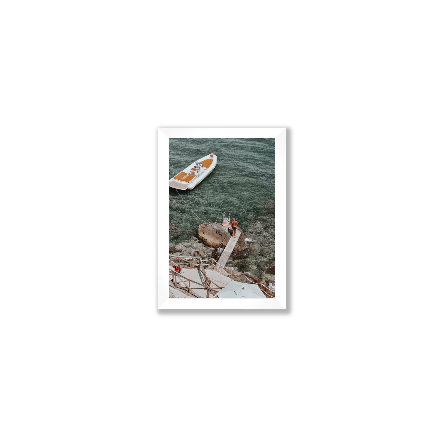 Secret Cove Tuscany coastal Italian wall art Small full-bleed fine art print in white frame