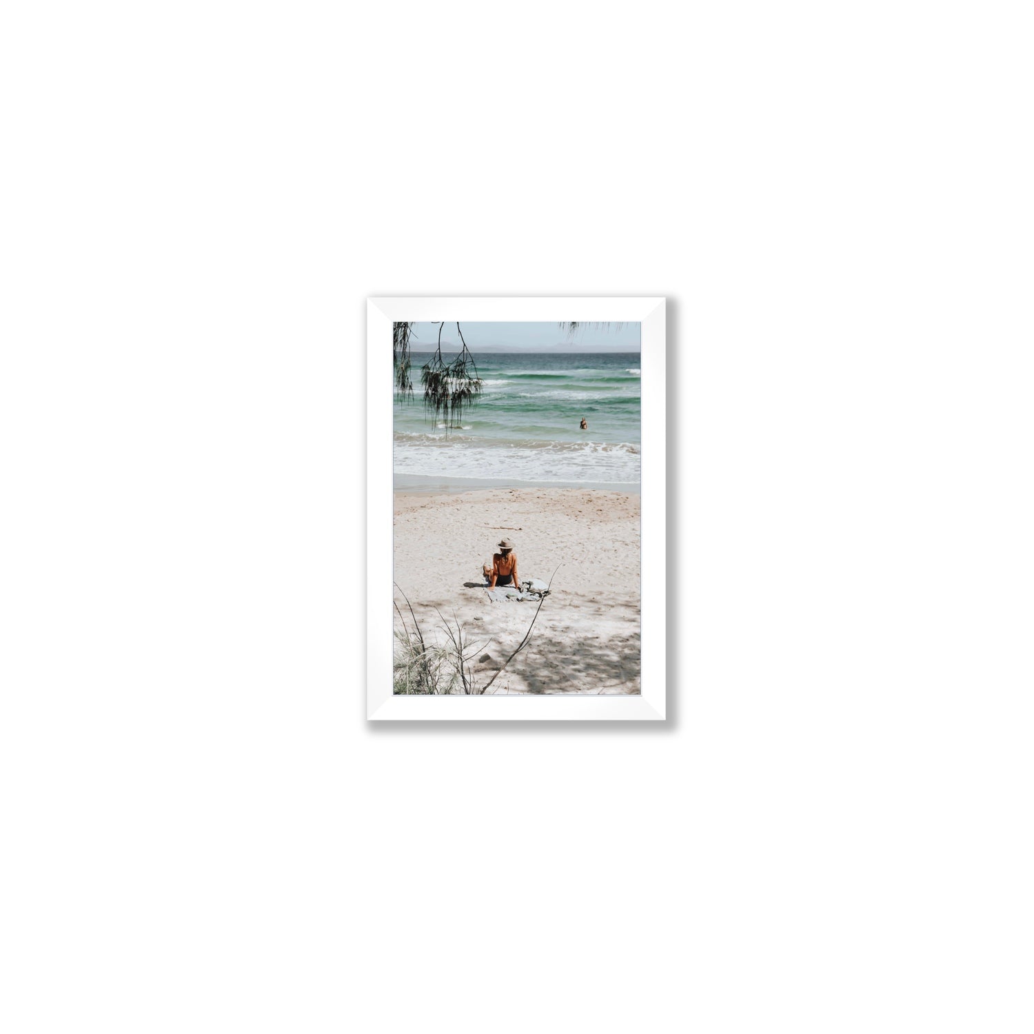 Take It Easy Byron Bay beach coastal decor wall art Small full-bleed fine art print in white frame