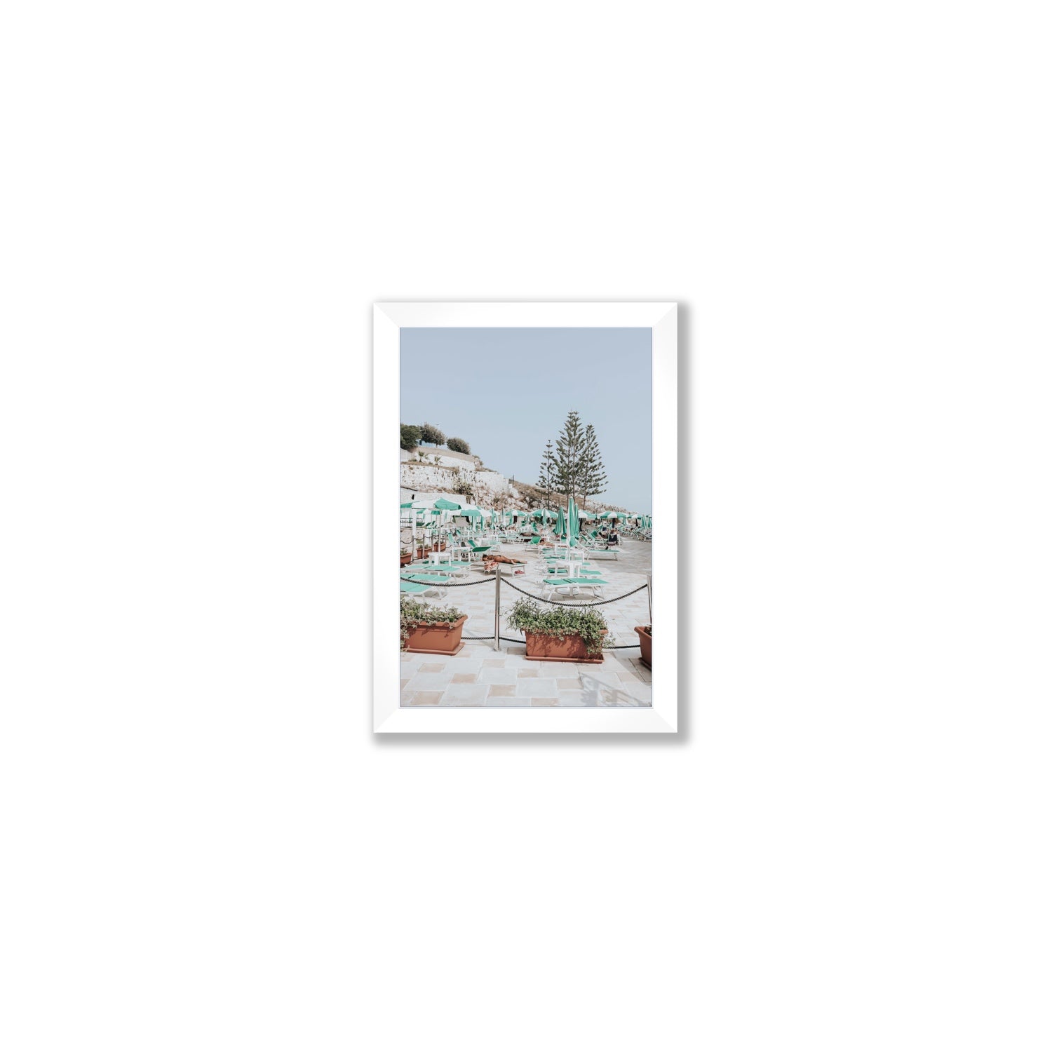 Siesta on The Terrace Puglia coastal wall art Small full-bleed fine art print in white frame