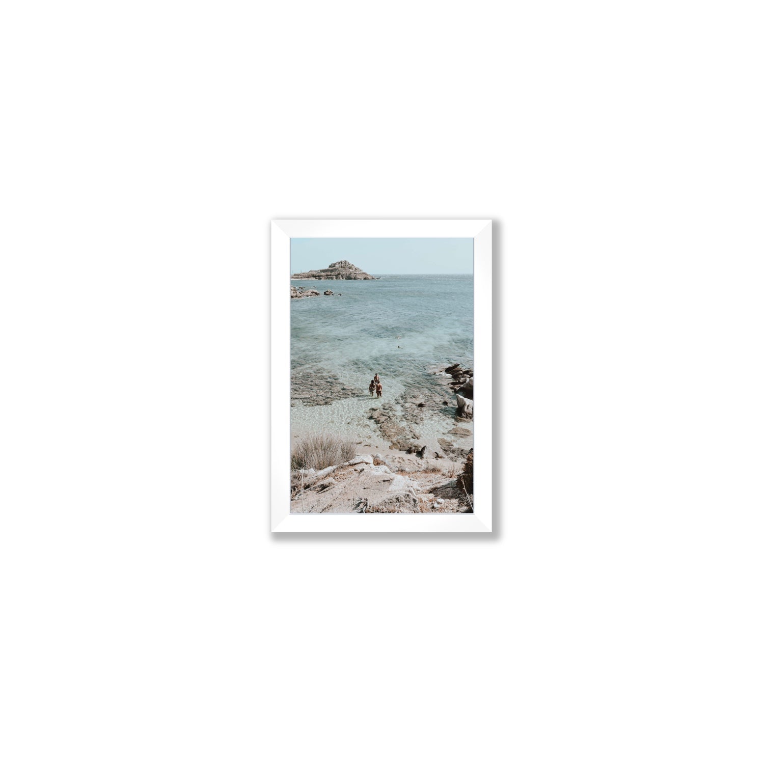 Island Life Mykonos coastal Greek island wall art Small full-bleed fine art print in white frame