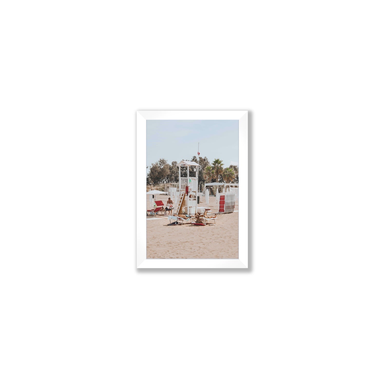 Red Lounge Reverie Puglia beach coastal wall art Small full-bleed fine art print in white frame