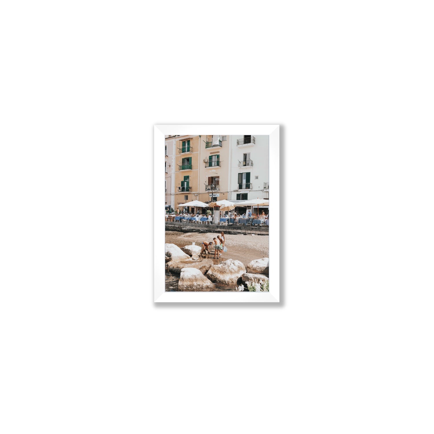 Sunny Playtime Sorrento coastal wall art Small full-bleed fine art print in white frame