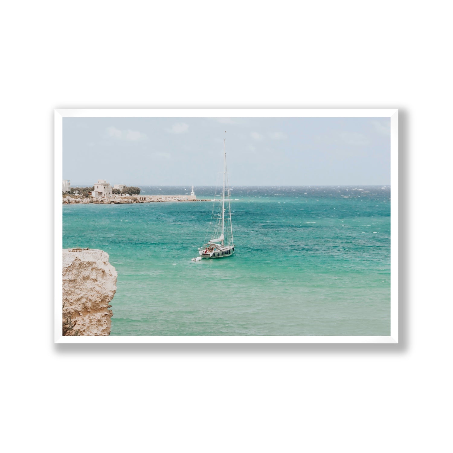 Adriatic Escape Puglia Italian coastal decor wall art Gallery full-bleed fine art print in white frame