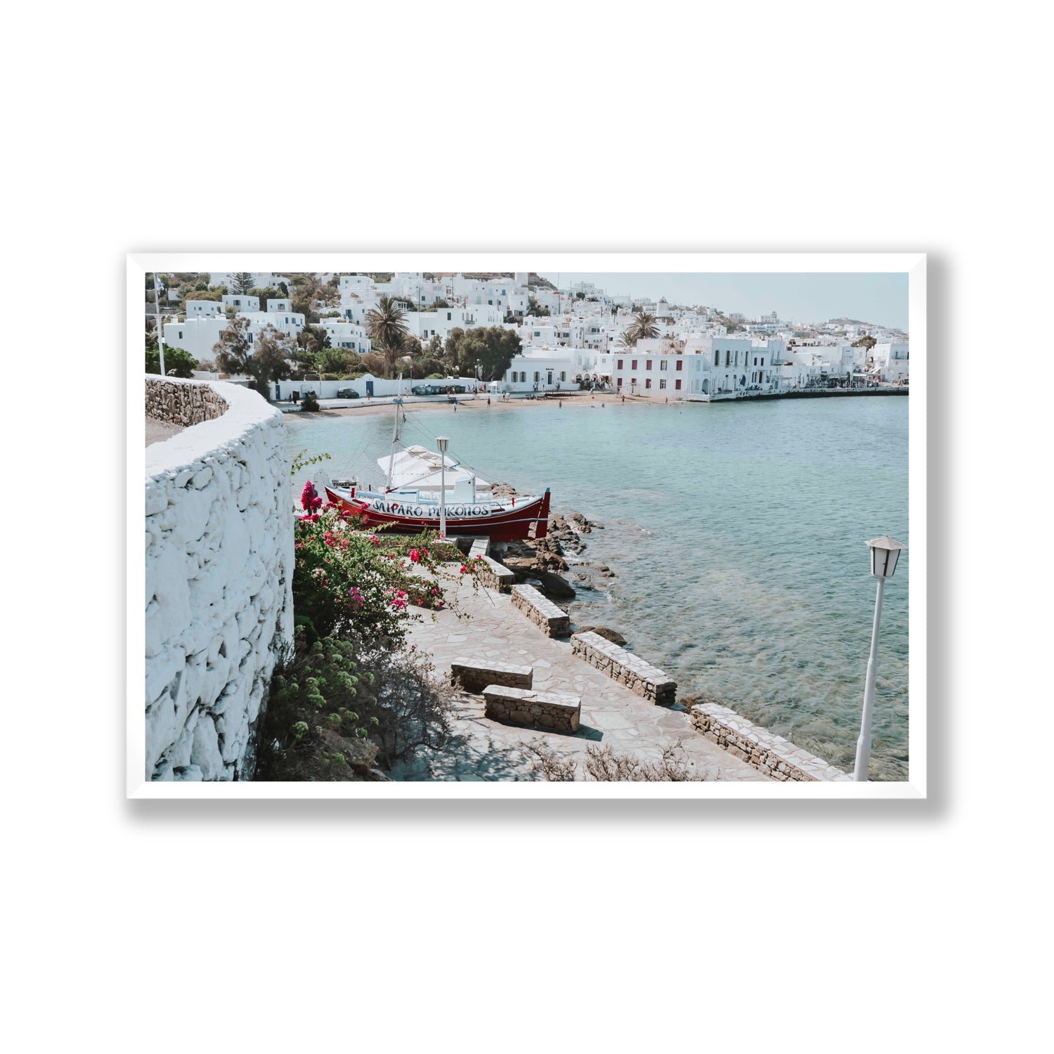 Harika Mykonos Greek island wall art Gallery full-bleed fine art print in white frame