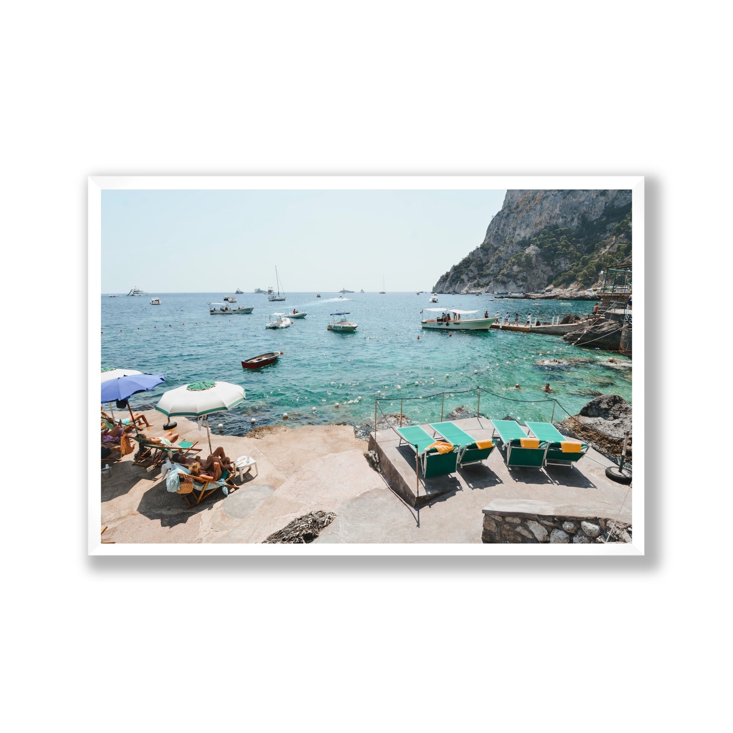 Save Me A Seat Capri Mediterranean wall art Gallery full-bleed fine art print in white frame