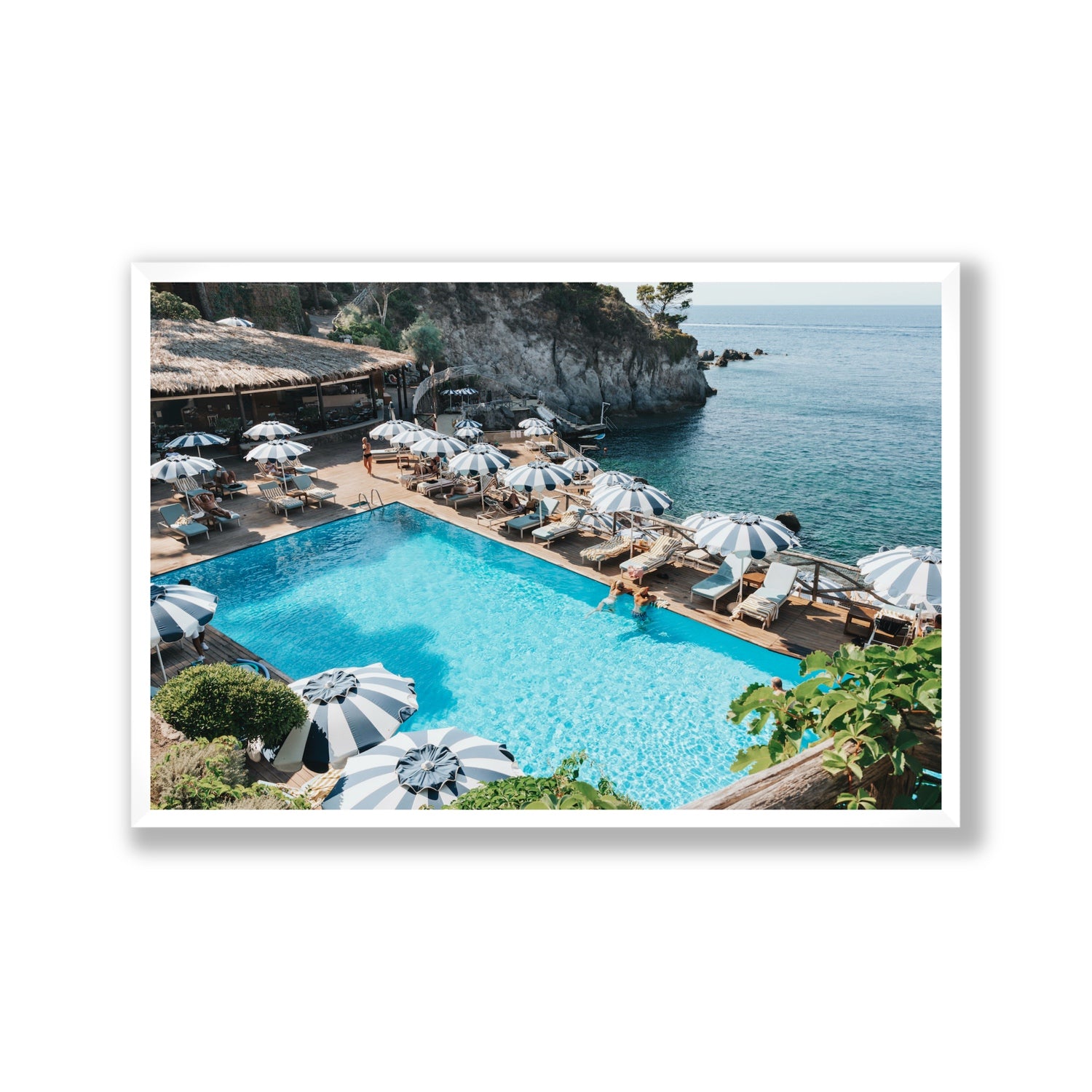 Oceanview Ischia Italian coastal wall art Gallery full-bleed fine art print in white frame