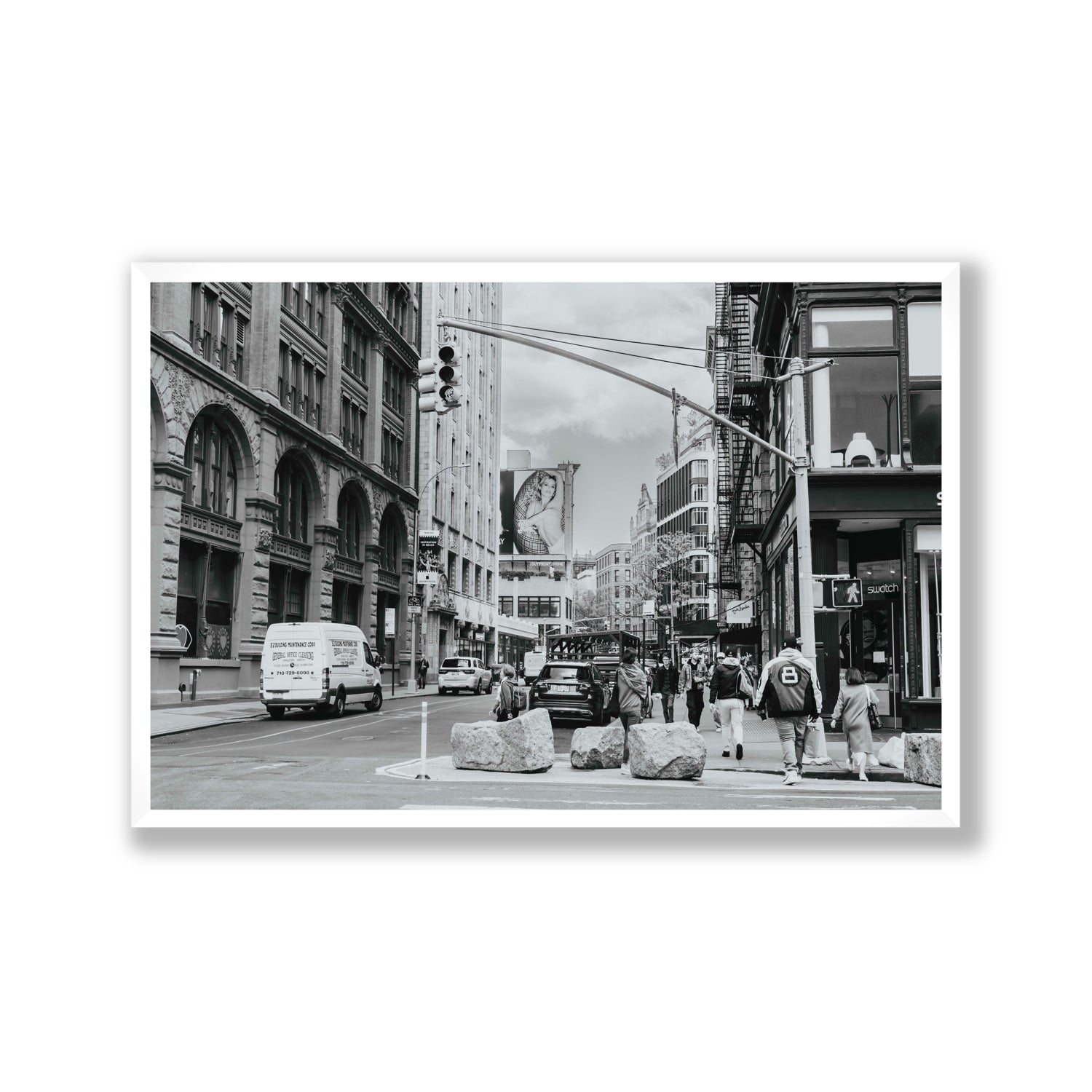 Inkwell Metropolis New York NYC Black & White wall art Gallery full-bleed fine art print in white frame