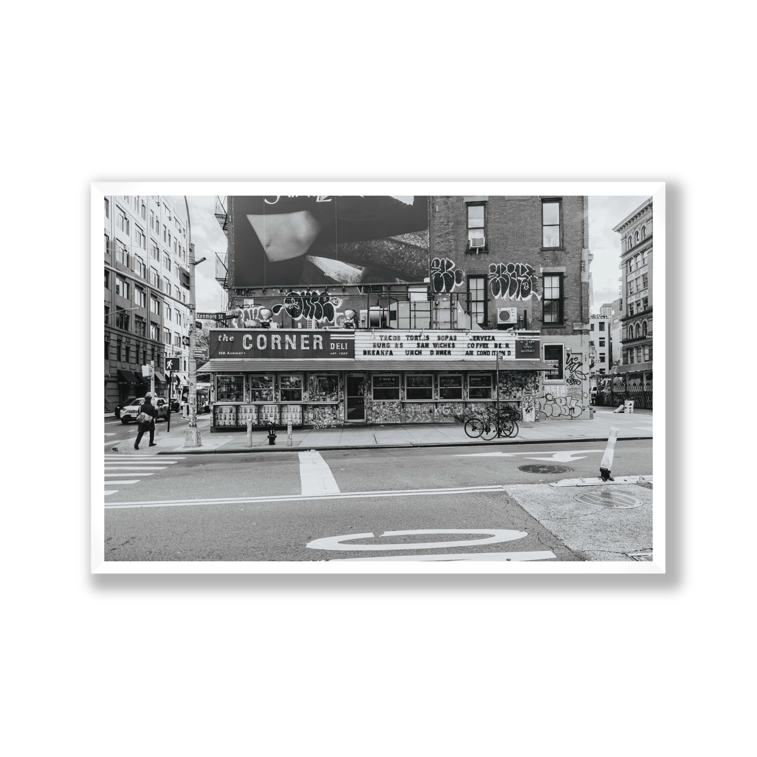 Kenmare Street New York NYC Black & White wall art Gallery full-bleed fine art print in white frame