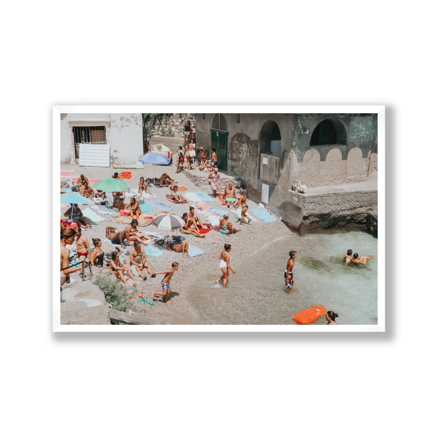 Heatwave Capri beach coastal wall art Gallery full-bleed fine art print in white frame