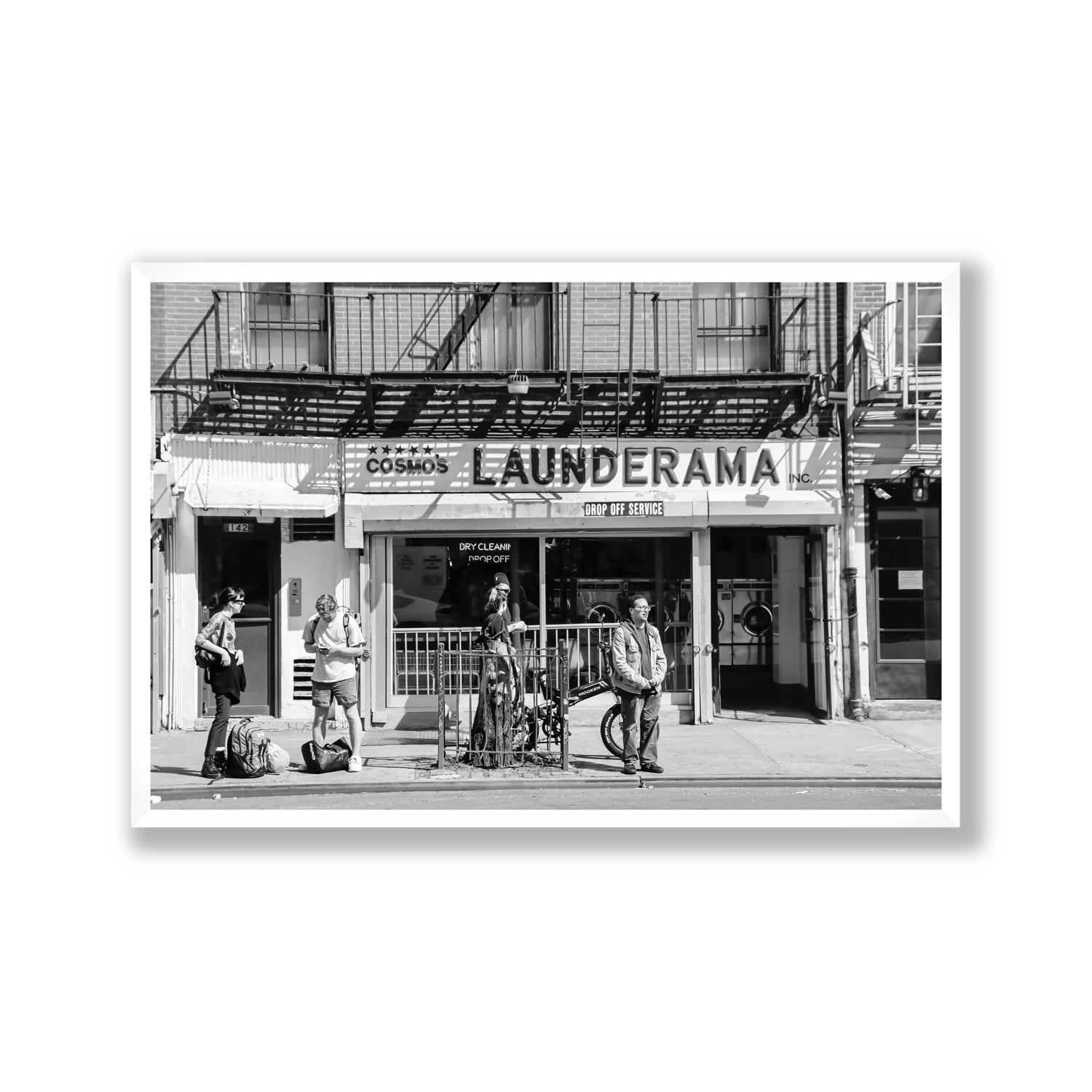 Launderama New York NYC Black & White wall art Gallery full-bleed fine art print in white frame