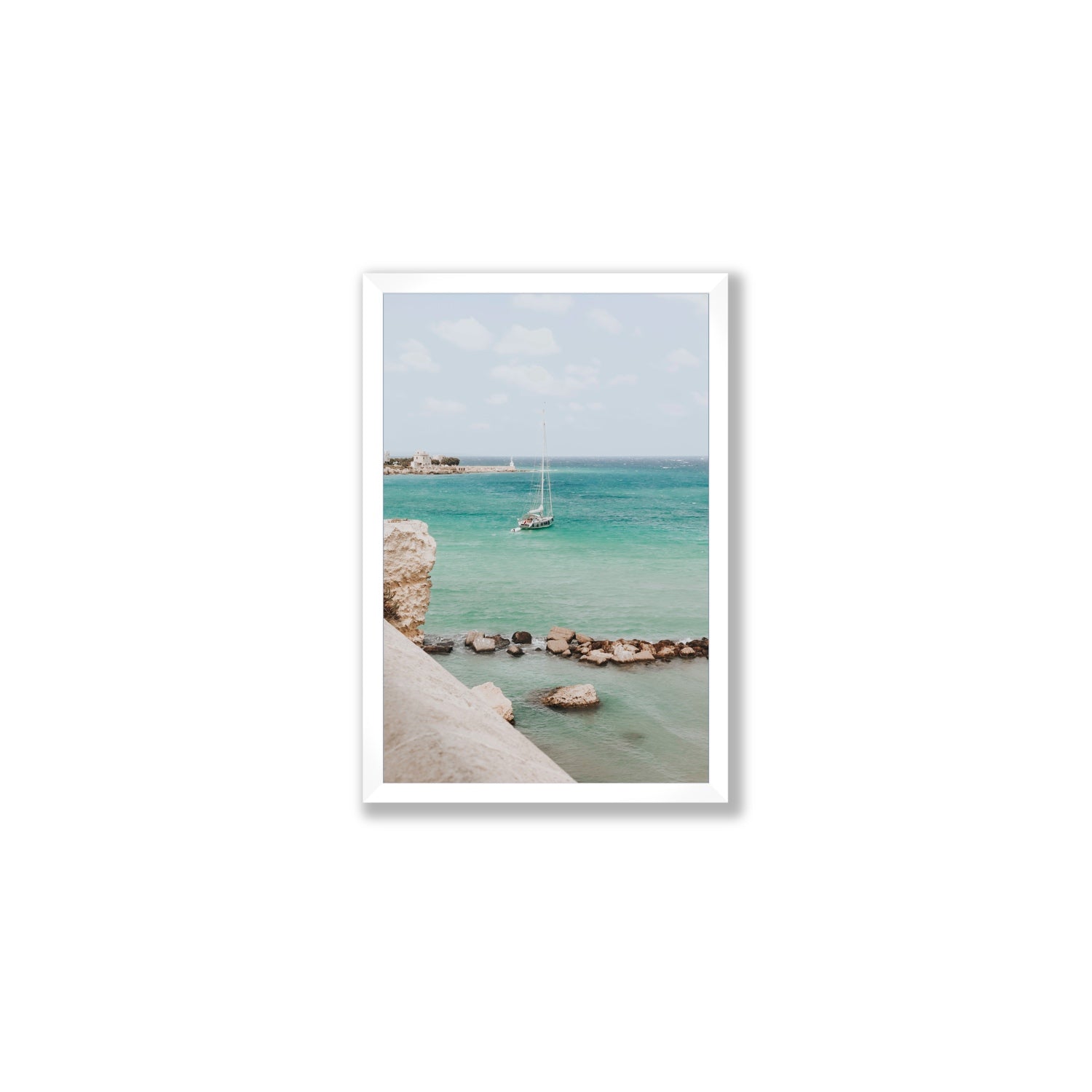 Seafarer's Dream Puglia Seafarer’s Dream coastal wall art Medium full-bleed fine art print in white frame