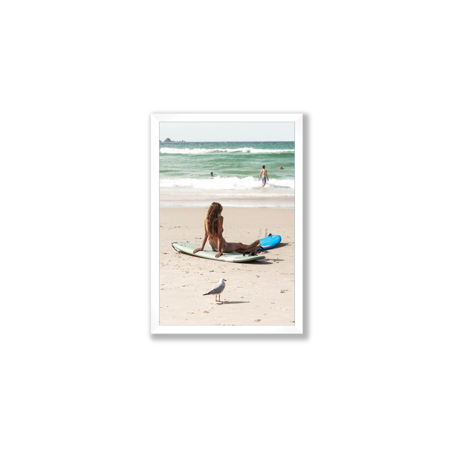 Carissa Byron Bay Surf coastal wall art Medium full-bleed fine art print in white frame