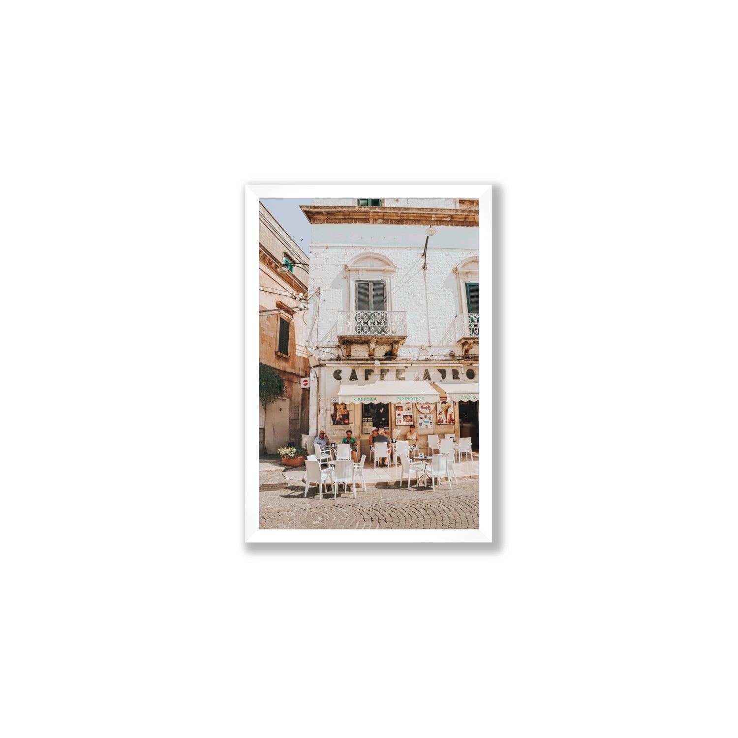 Cafe Ostuni Puglia Café Ostuni Italian wall art Medium full-bleed fine art print in white frame