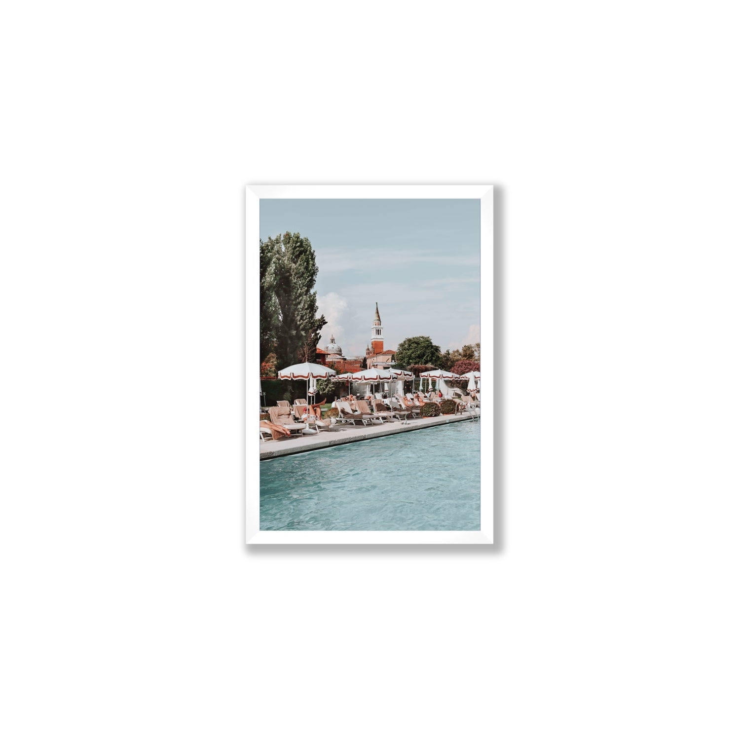 Poolside Perch Venice Italian wall art Medium full-bleed fine art print in white frame
