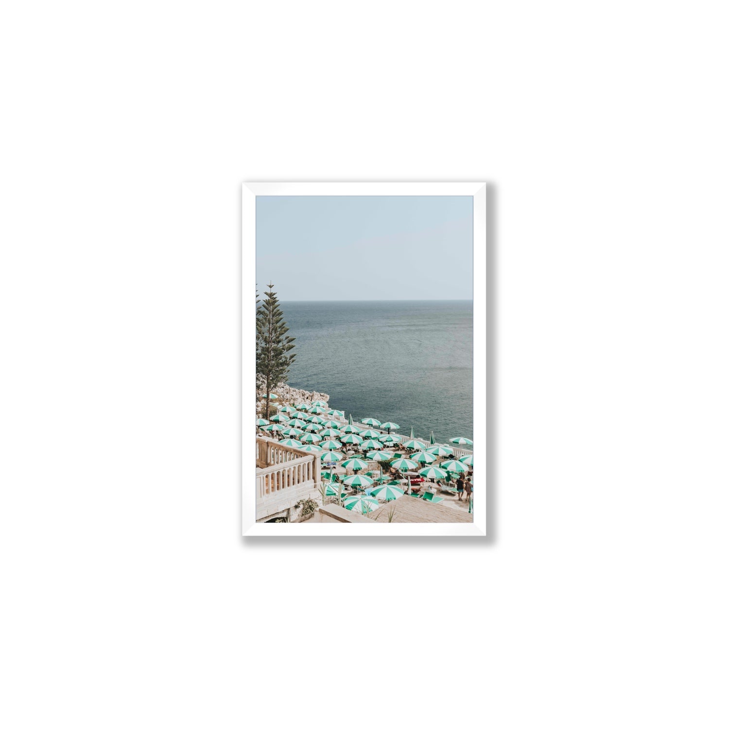 Sun-drenched Stripes Puglia beach coastal wall art Medium full-bleed fine art print in white frame