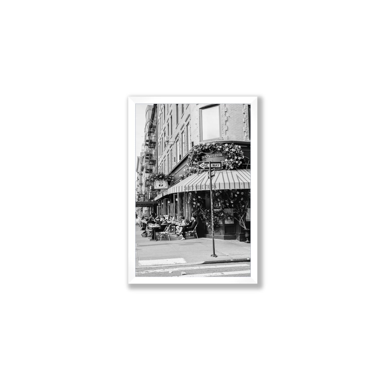 Freda's Feast New York NYC Black & White wall art Medium full-bleed fine art print in white frame