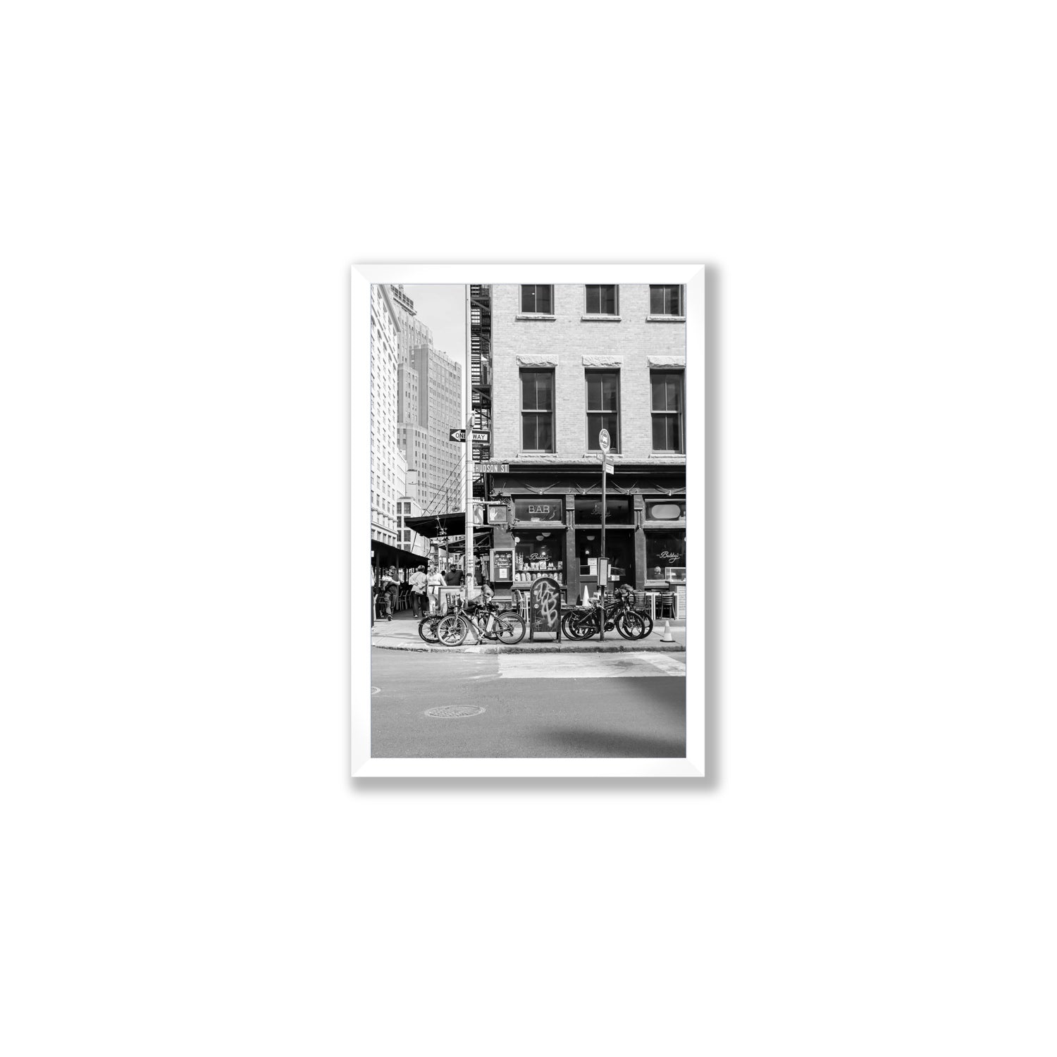 Bites Of The Big Apple New York NYC Black & White wall art Medium full-bleed fine art print in white frame