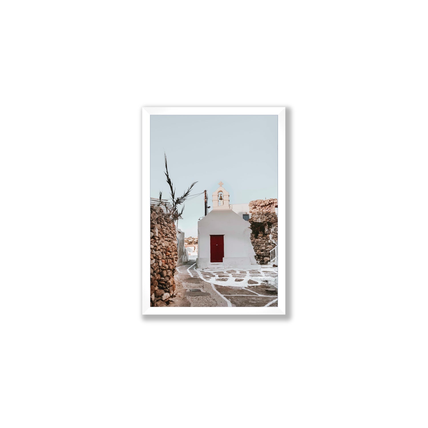 Little Chapel Mykonos Greek island wall art Medium full-bleed fine art print in white frame