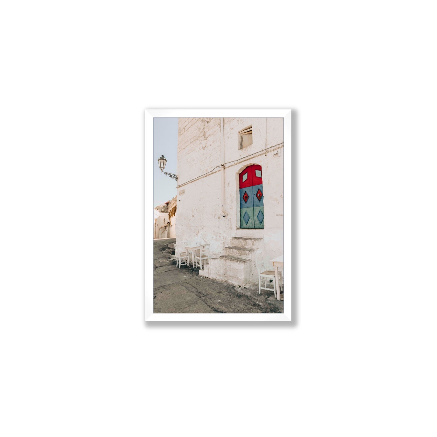 Doorway Delight Puglia Ostuni wall art Medium full-bleed fine art print in white frame