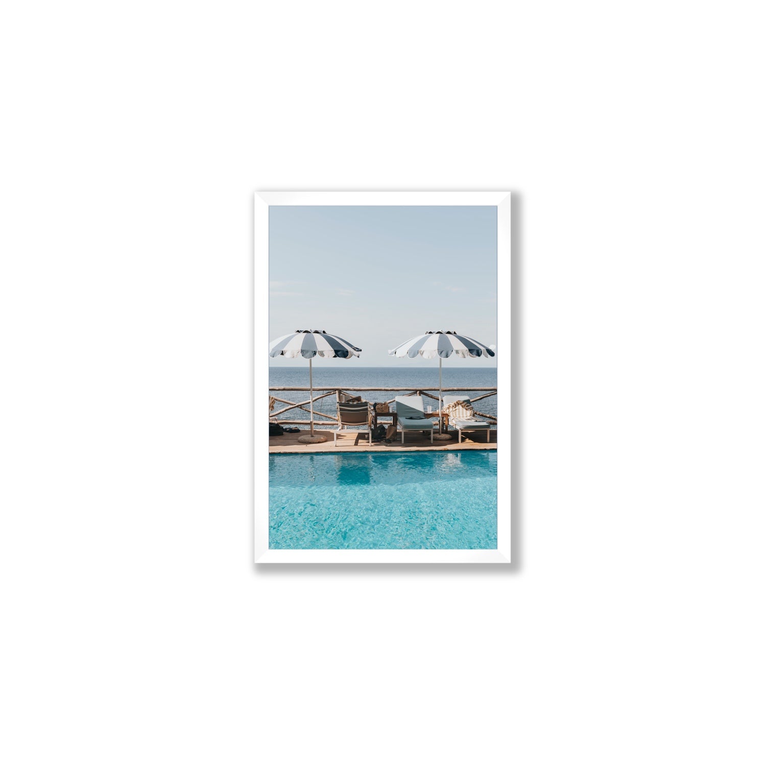Beach Retreat fine art print, Ischia, Italy, european beach clubs artwork, Medium, White Frame · Full Bleed, Fine Art Print