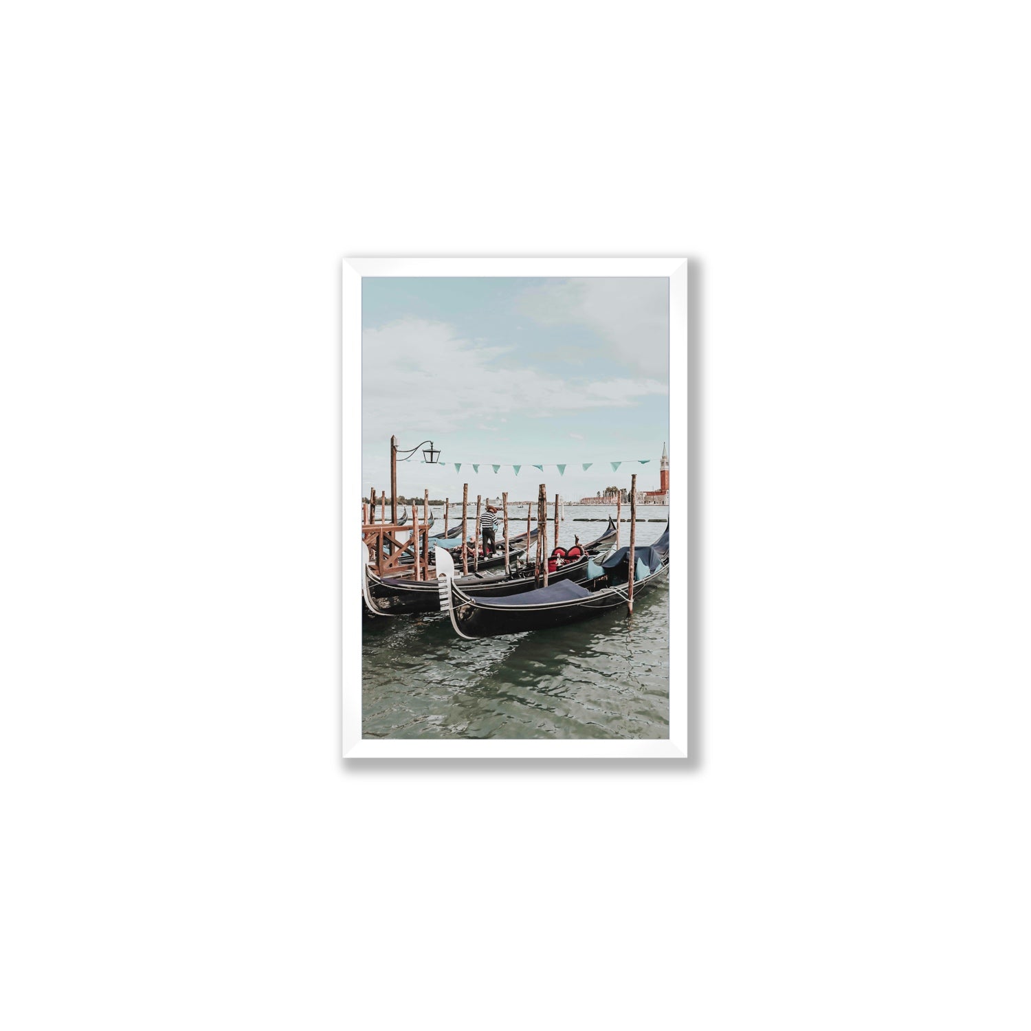 The Gondolier Venice Gondola Italian wall art Medium full-bleed fine art print in white frame