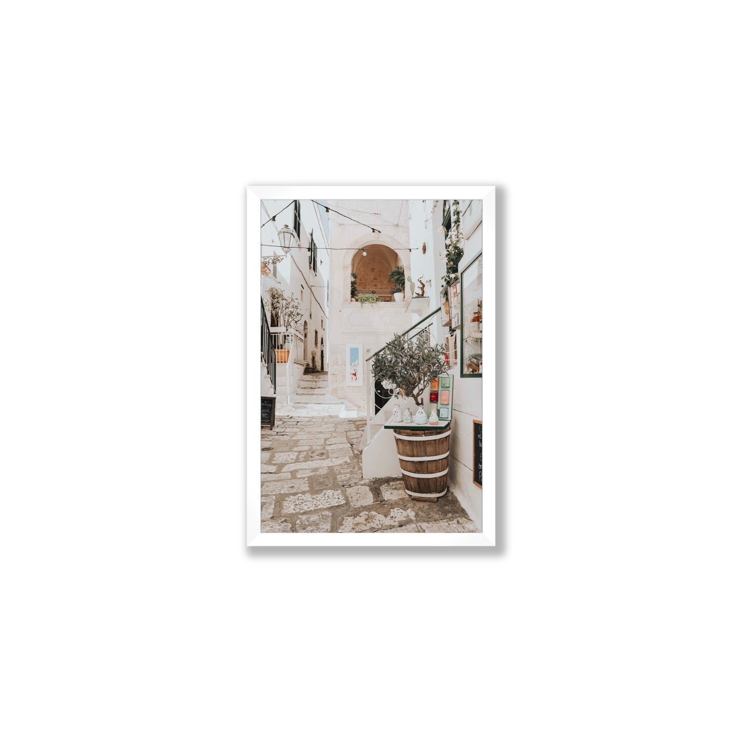 Olive Tree Lane Puglia Ostuni Mediterranean decor wall art Medium full-bleed fine art print in white frame