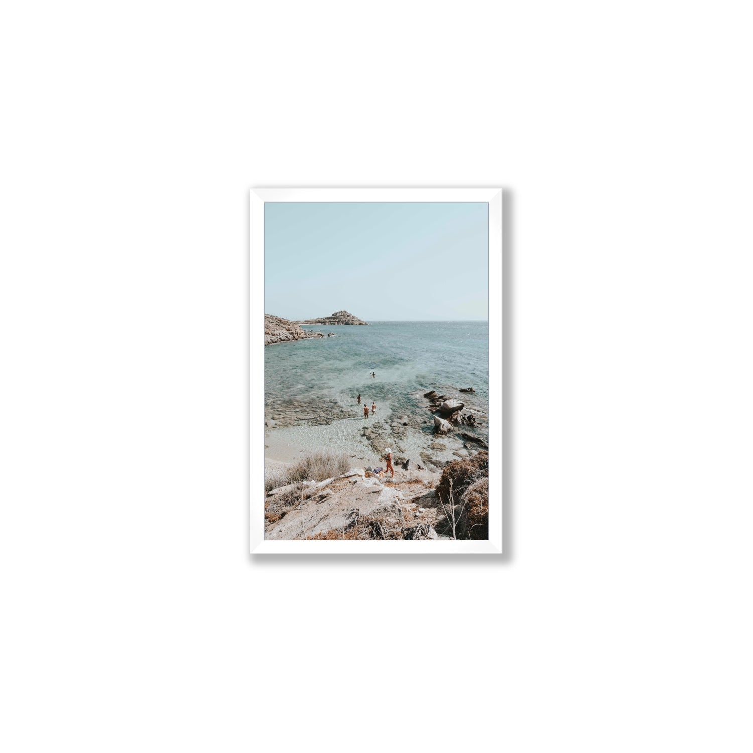 Explorers Mykonos Greek island wall art Medium full-bleed fine art print in white frame