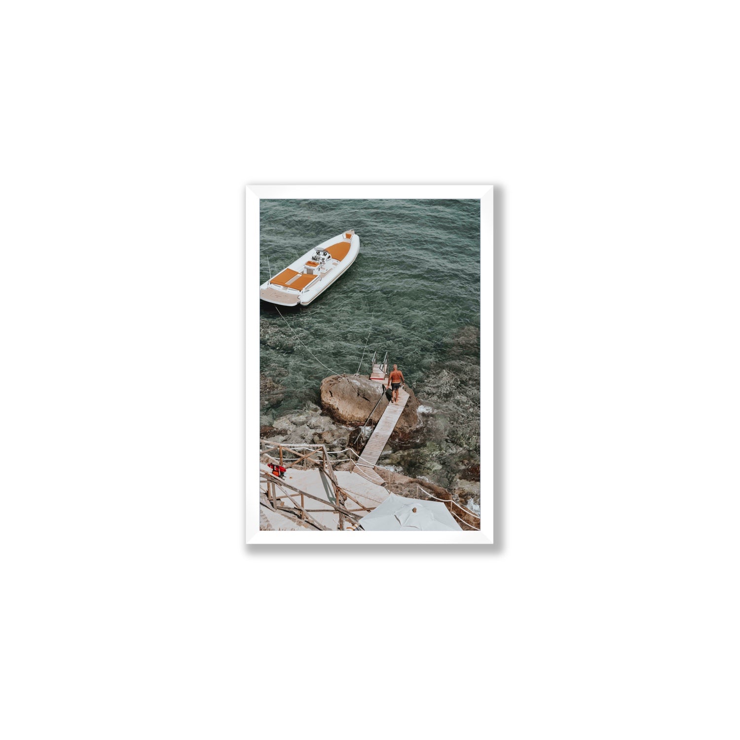 Secret Cove Tuscany coastal Italian wall art Medium full-bleed fine art print in white frame