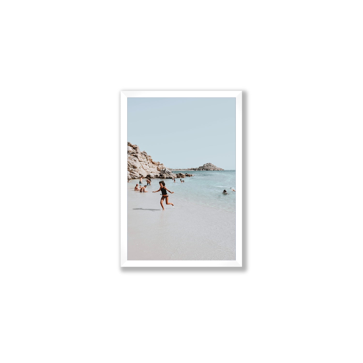 Skipping Angel Mykonos Greek island decor wall art Medium full-bleed fine art print in white frame