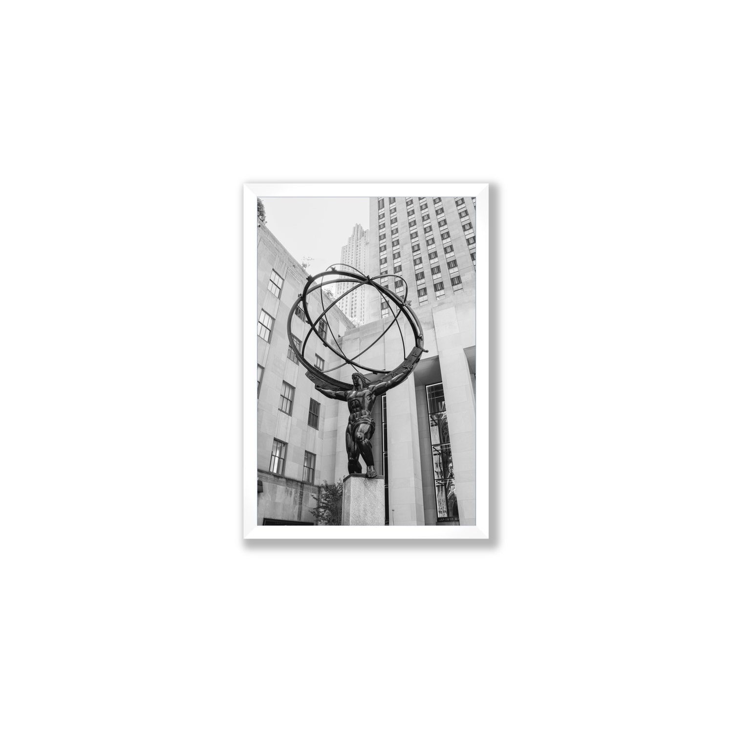 Atlas Ascends New York NYC Black & White wall art Medium full-bleed fine art print in white frame