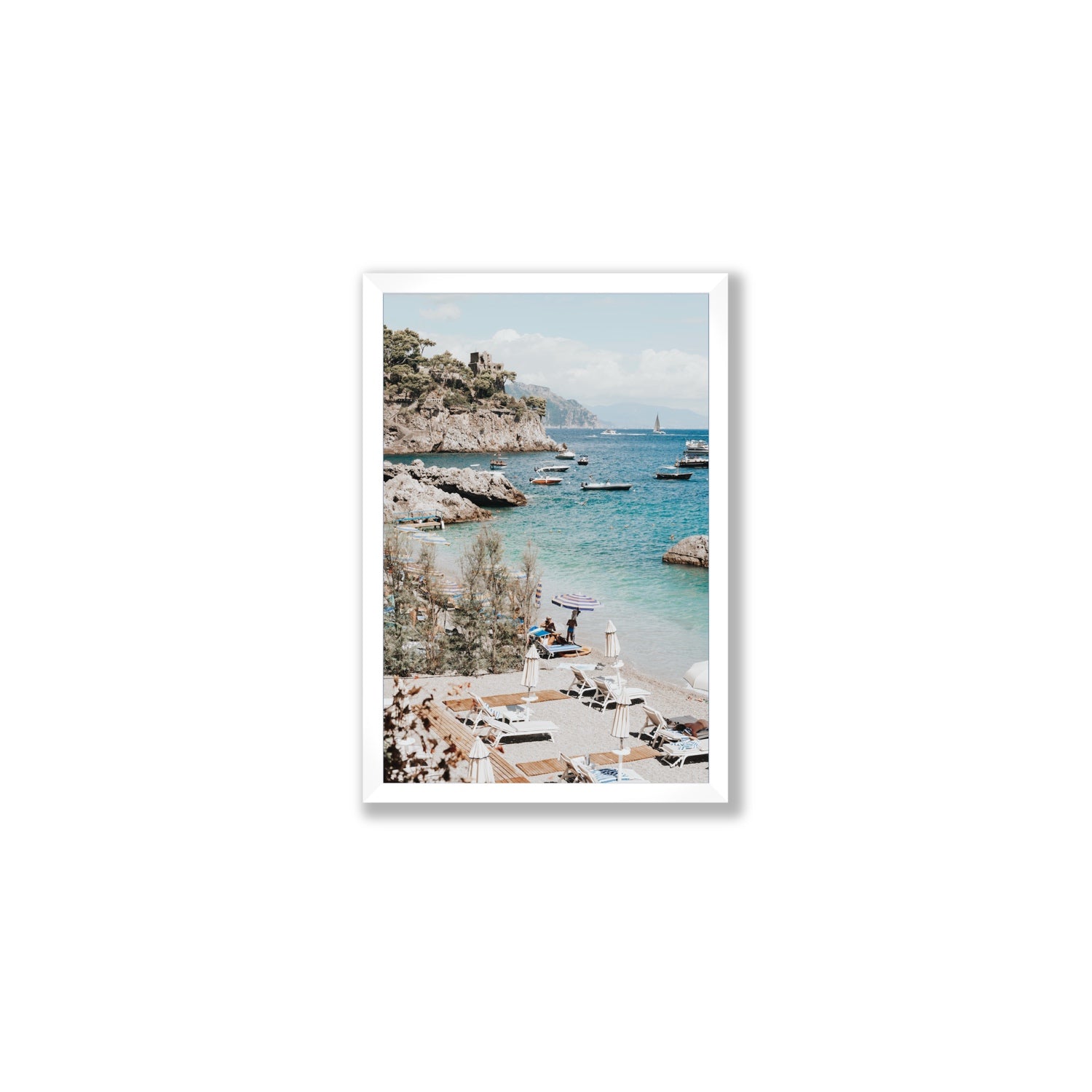 Sizzling Summer Days Amalfi coastal wall art Medium full-bleed fine art print in white frame