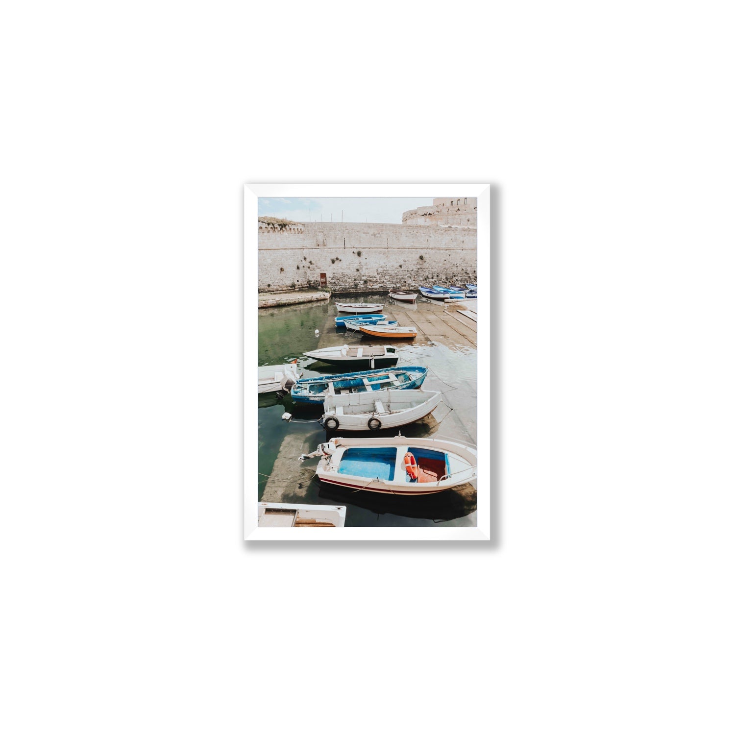 Harbour Palette Puglia coastal photography wall art Medium full-bleed fine art print in white frame