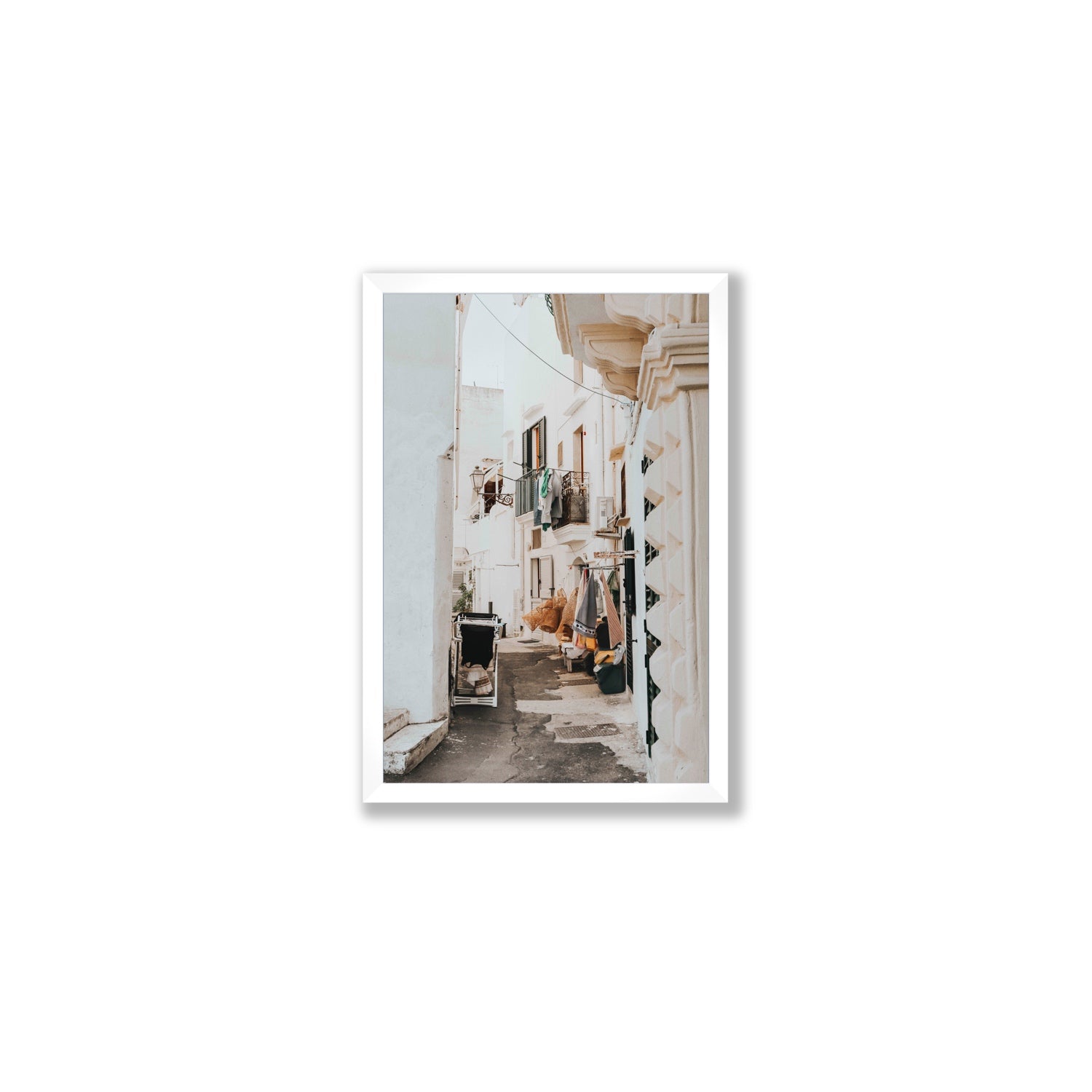 Hanging Harmony Puglia Italian wall art Medium full-bleed fine art print in white frame