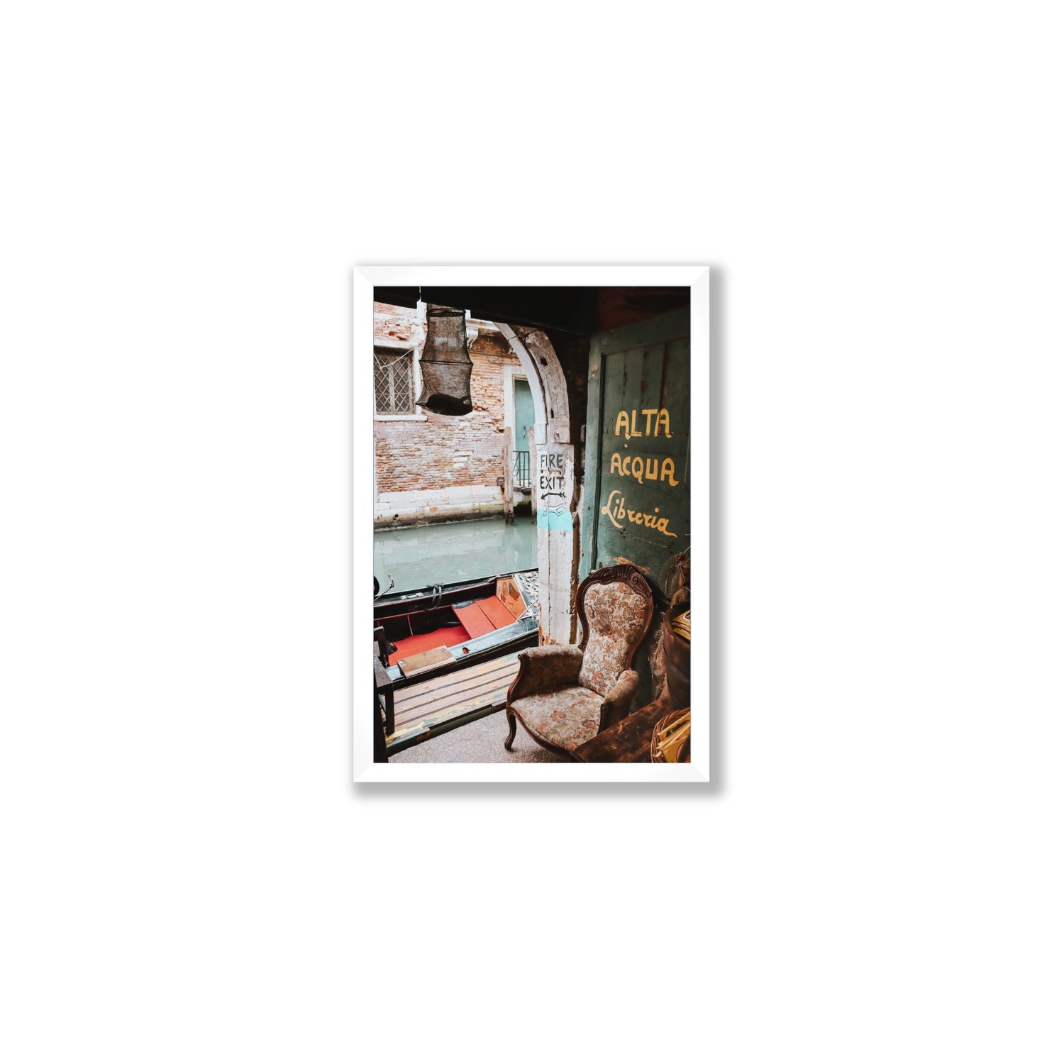 Alta Acqua Venice Bookstore wall art Medium full-bleed fine art print in white frame