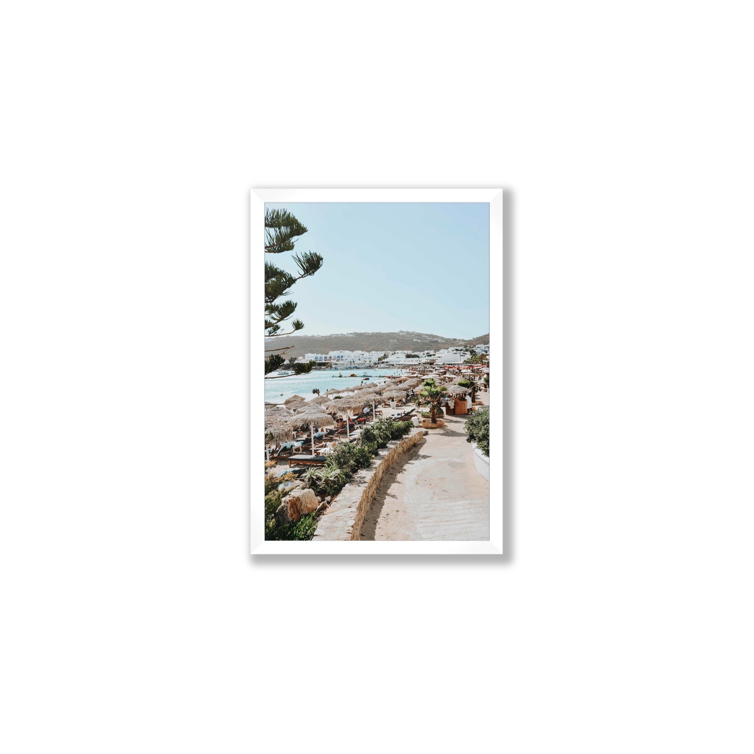 All Roads Lead To The Beach Mykonos Greek island wall art Medium full-bleed fine art print in white frame