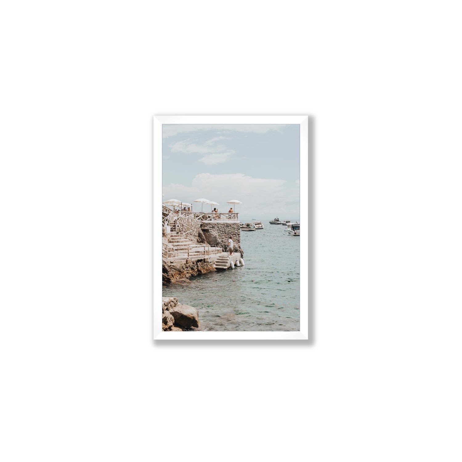 Pier Patrol fine art print, Nerano, Italy, Medium, White Frame · Full Bleed, Fine Art Print